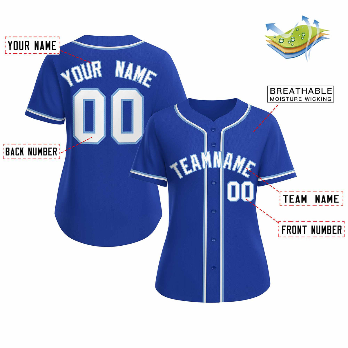 Custom Royal White Light Blue Classic Style Baseball Jersey for Women Limited