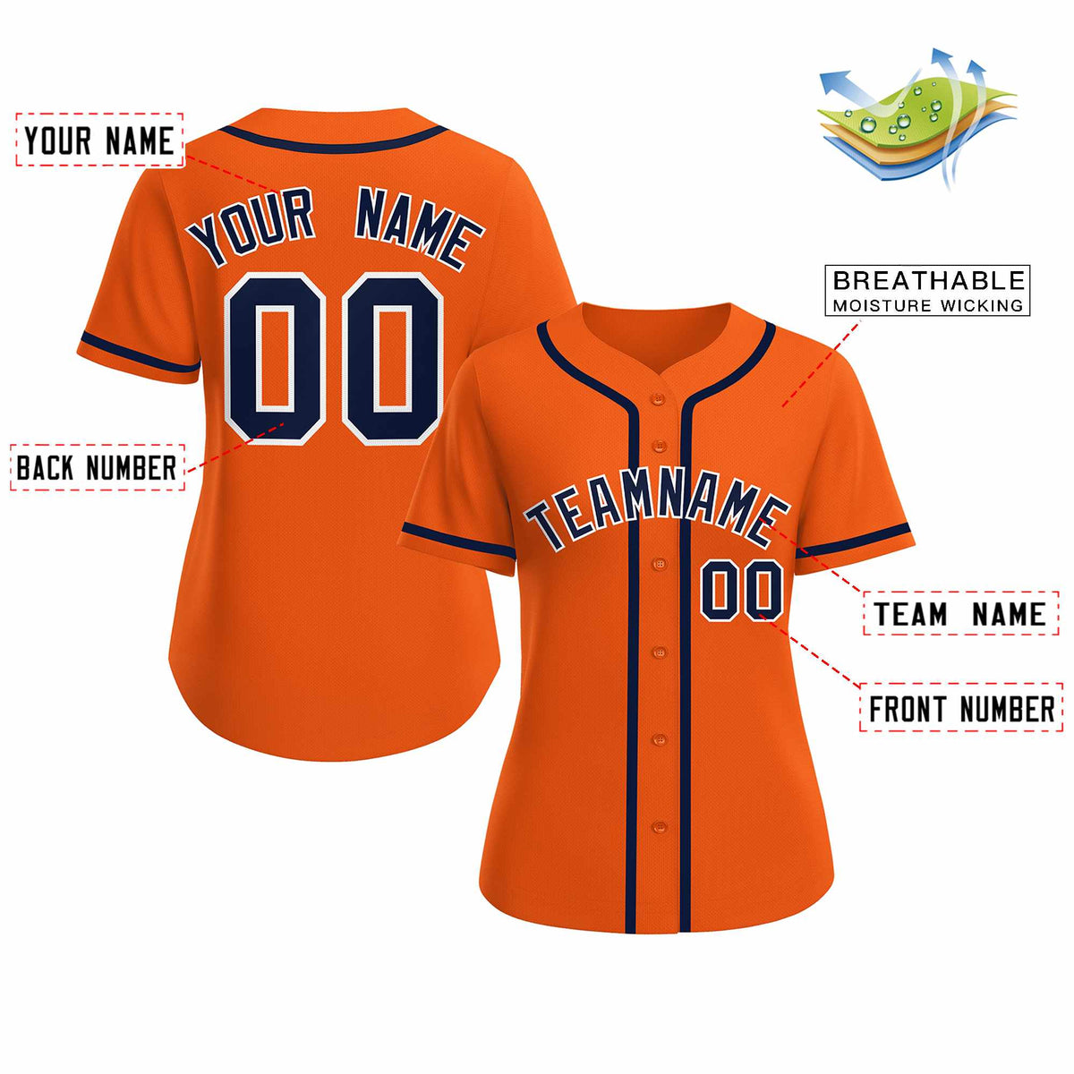 Custom Orange Navy White Classic Style Baseball Jersey for Women Limited