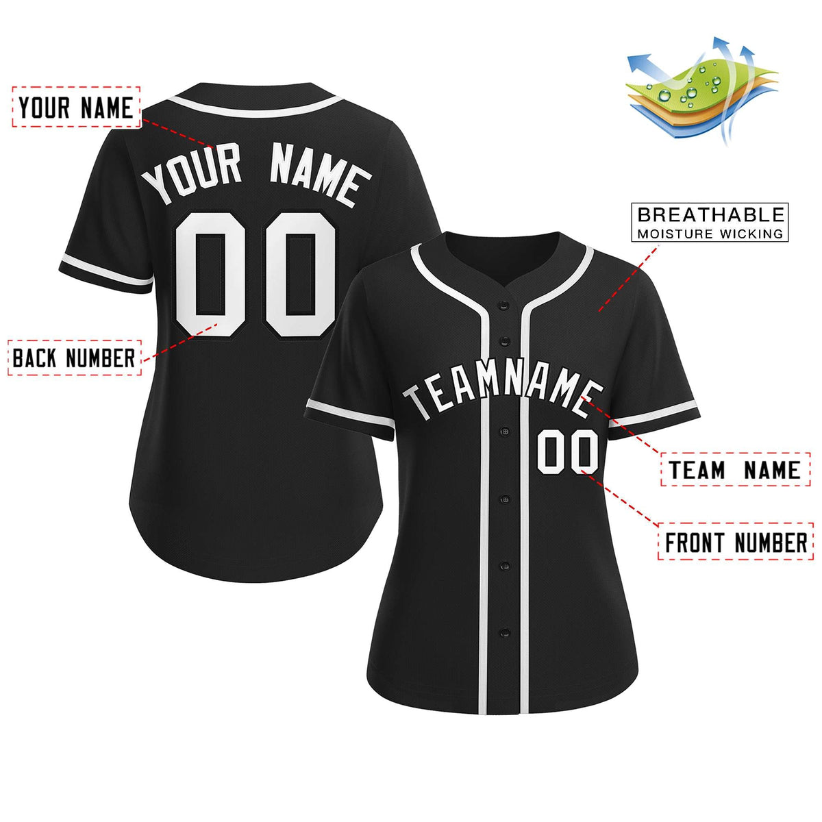 Custom Black White-Black Classic Style Baseball Jersey For Women Limited