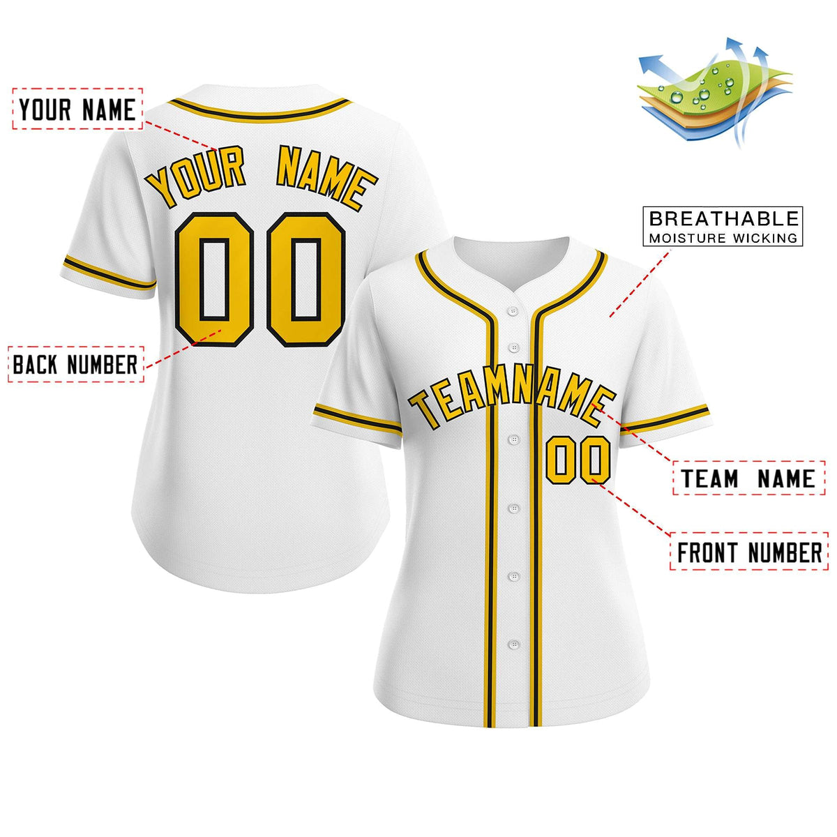 Custom White Gold-Black Classic Style Baseball Jersey For Women Limited
