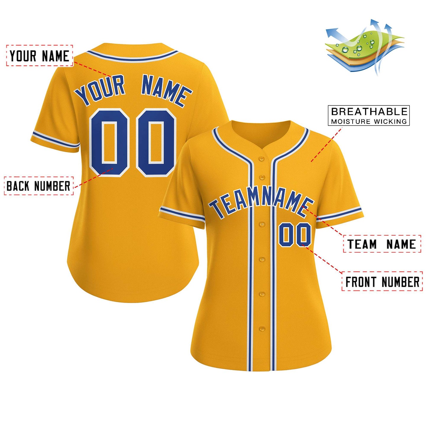 Custom Gold Royal-White Classic Style Baseball Jersey For Women Limited