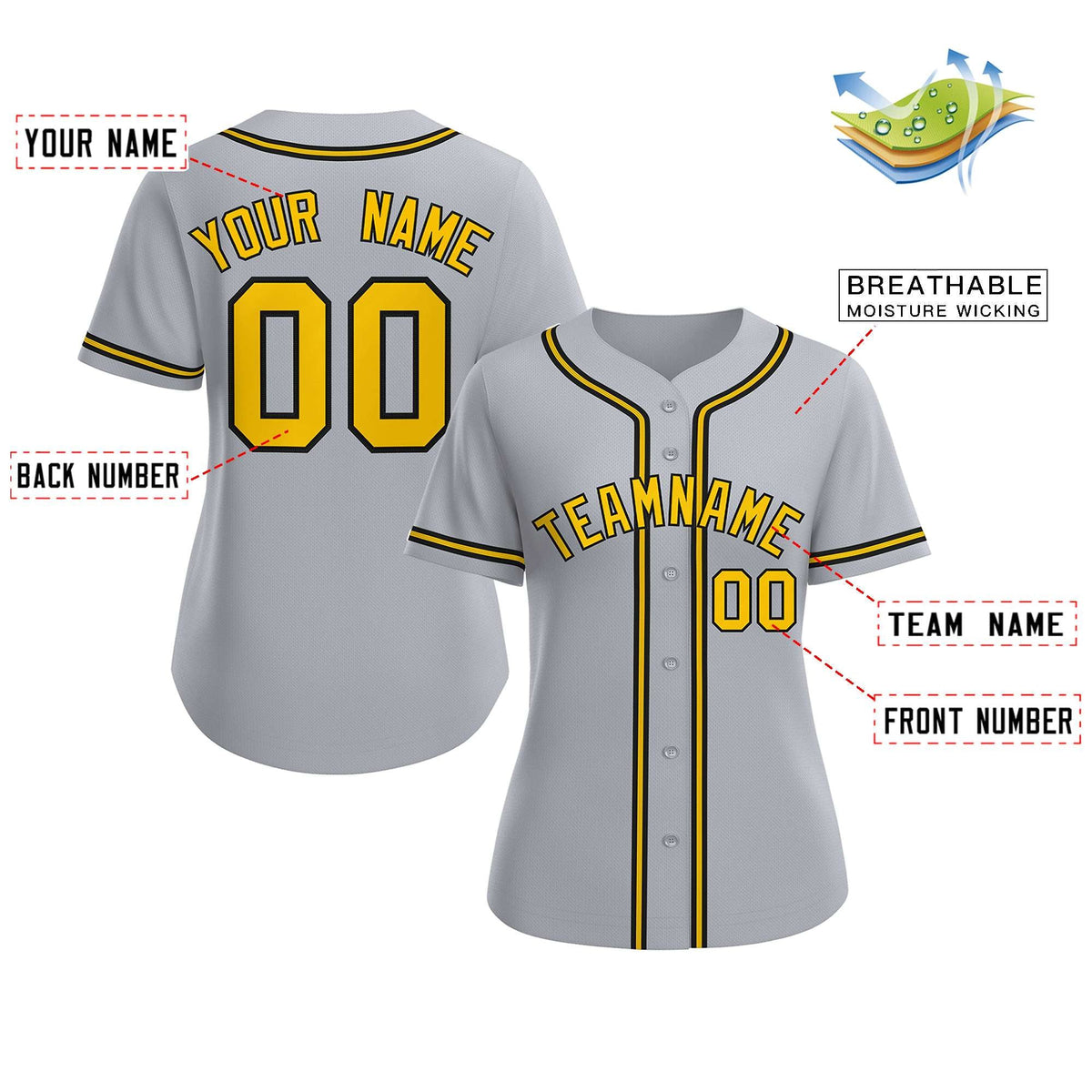 Custom Gray Gold-Black Classic Style Baseball Jersey For Women Limited