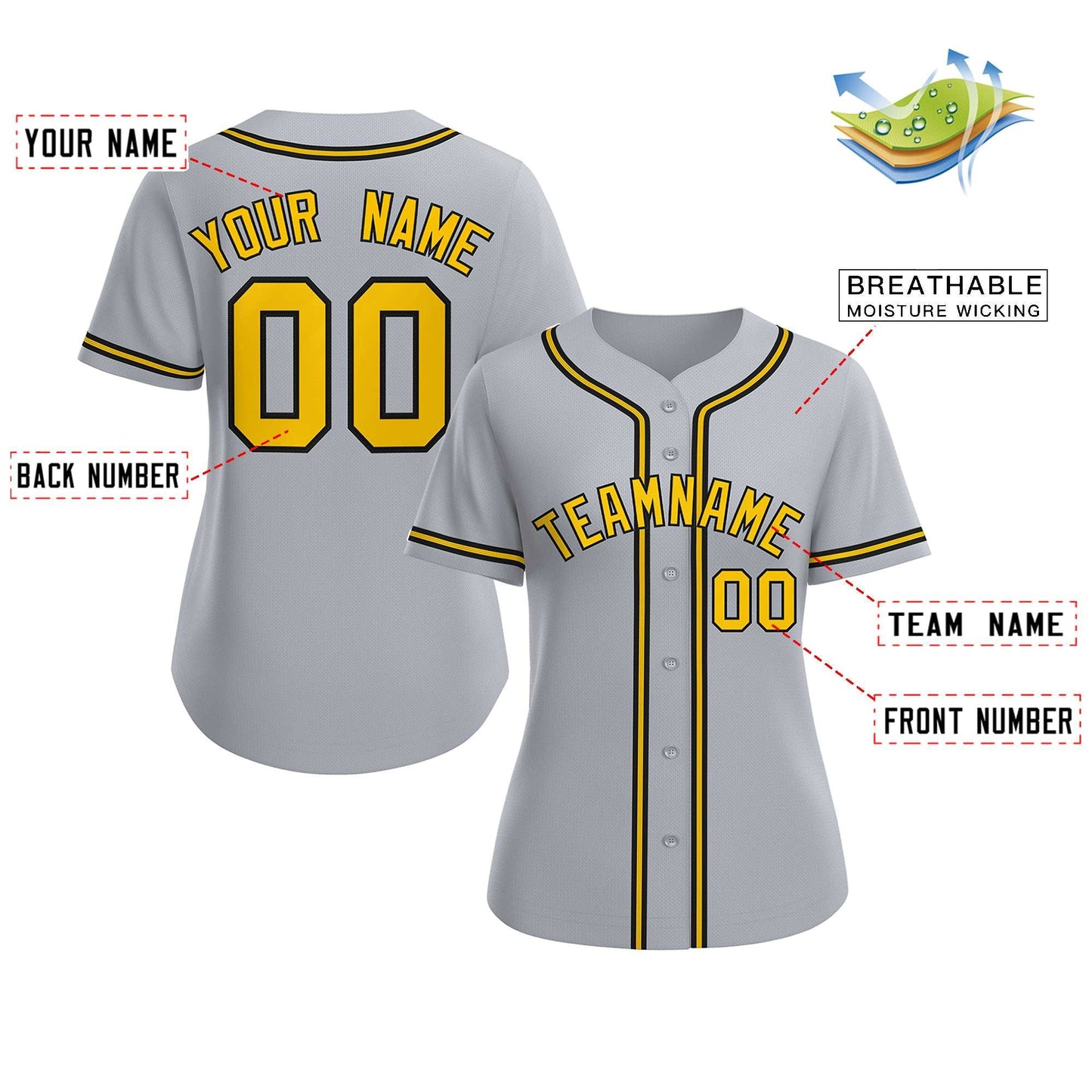 Custom Gray Gold-Black Classic Style Baseball Jersey For Women Limited