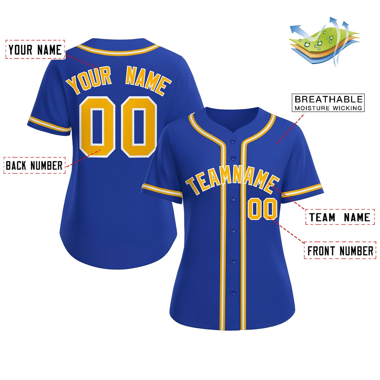 Custom Royal Gold-White Classic Style Baseball Jersey For Women Limited