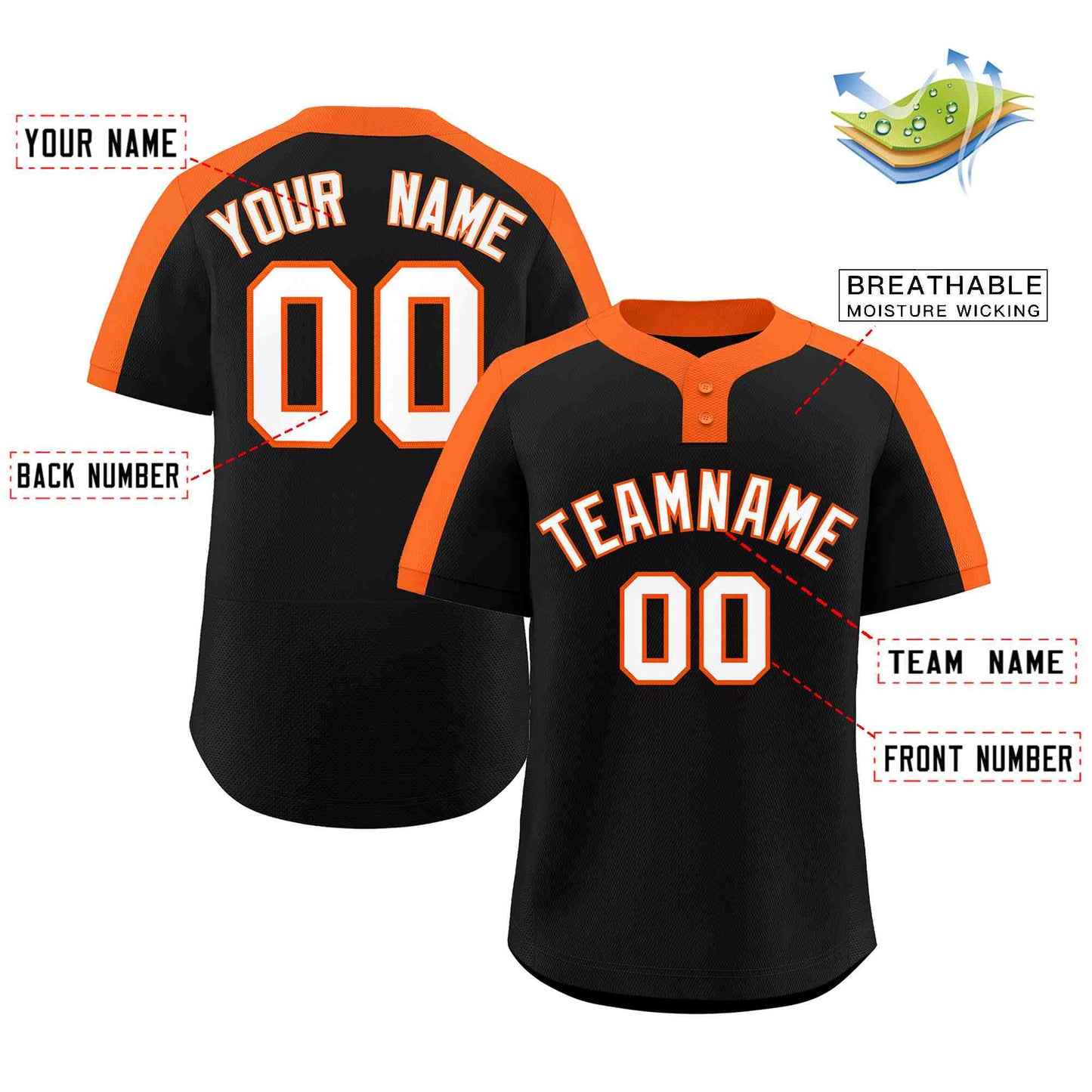 Custom Black White-Orange Classic Style Authentic Two-Button Softball Jersey Limited