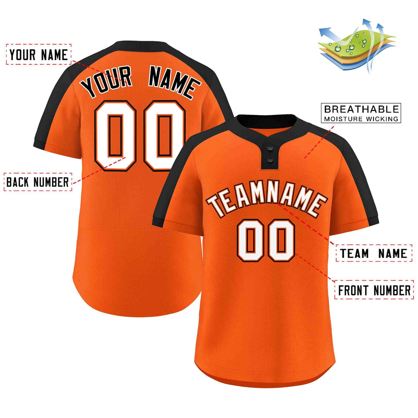 Custom Orange White-Orange Classic Style Authentic Two-Button Softball Jersey Limited