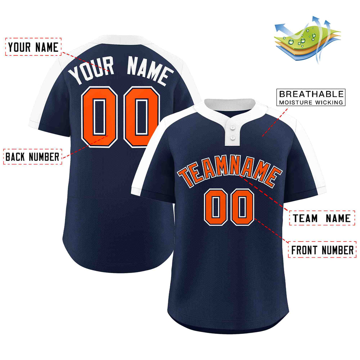 Custom Navy Orange-Navy Classic Style Authentic Two-Button Softball Jersey Limited