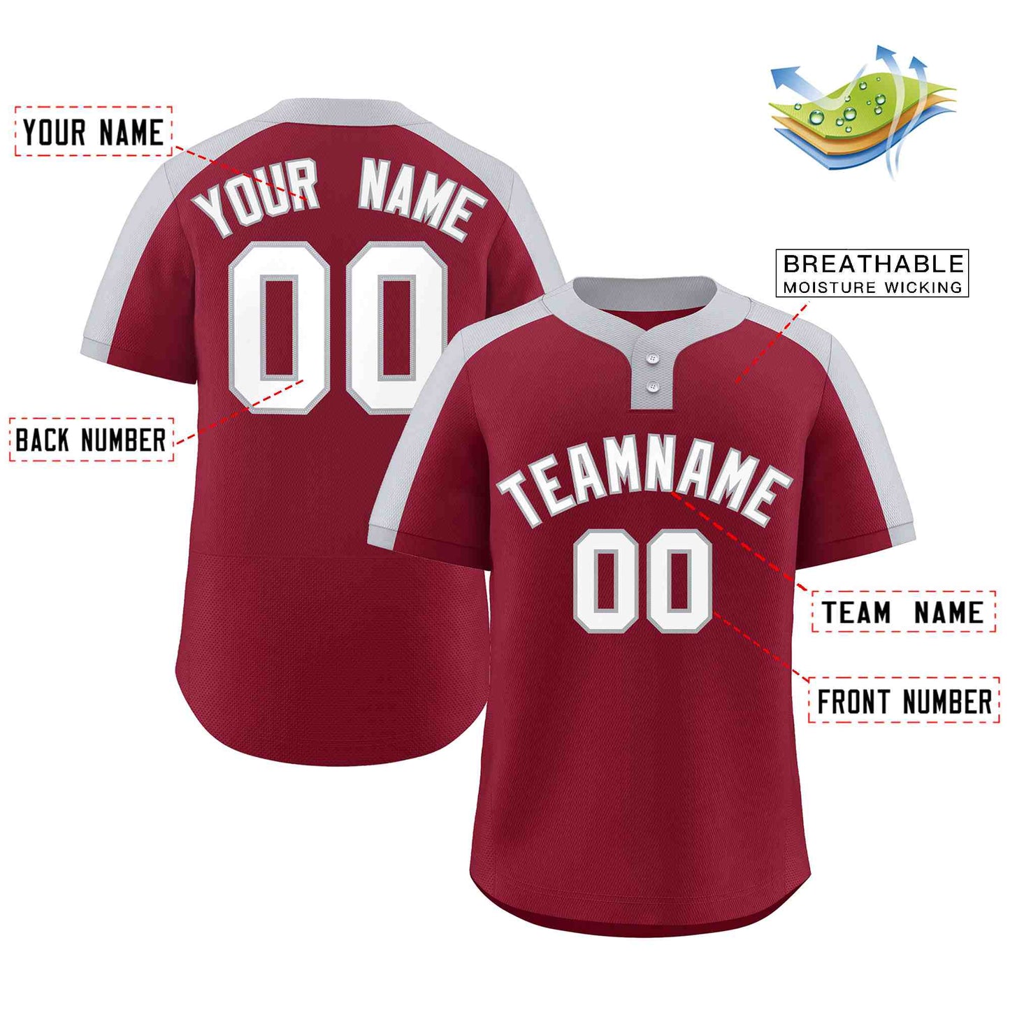 Custom Crimson White-Gray Classic Style Authentic Two-Button Softball Jersey Limited