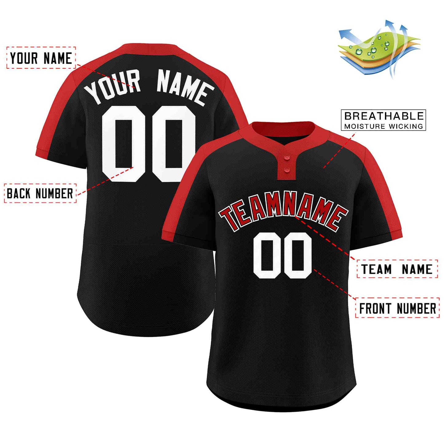 Custom Black Red-Black Classic Style Authentic Two-Button Softball Jersey Limited