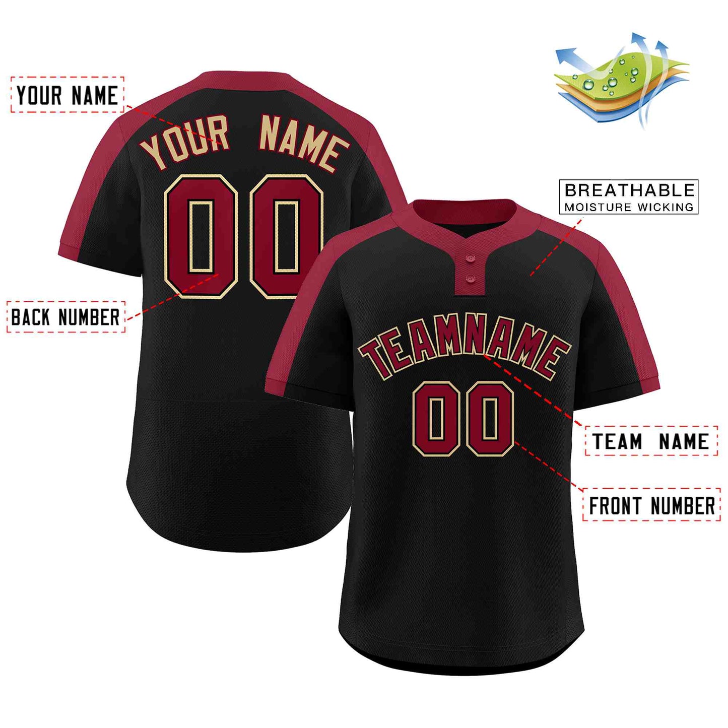 Custom Black Crimson-Black Classic Style Authentic Two-Button Softball Jersey Limited