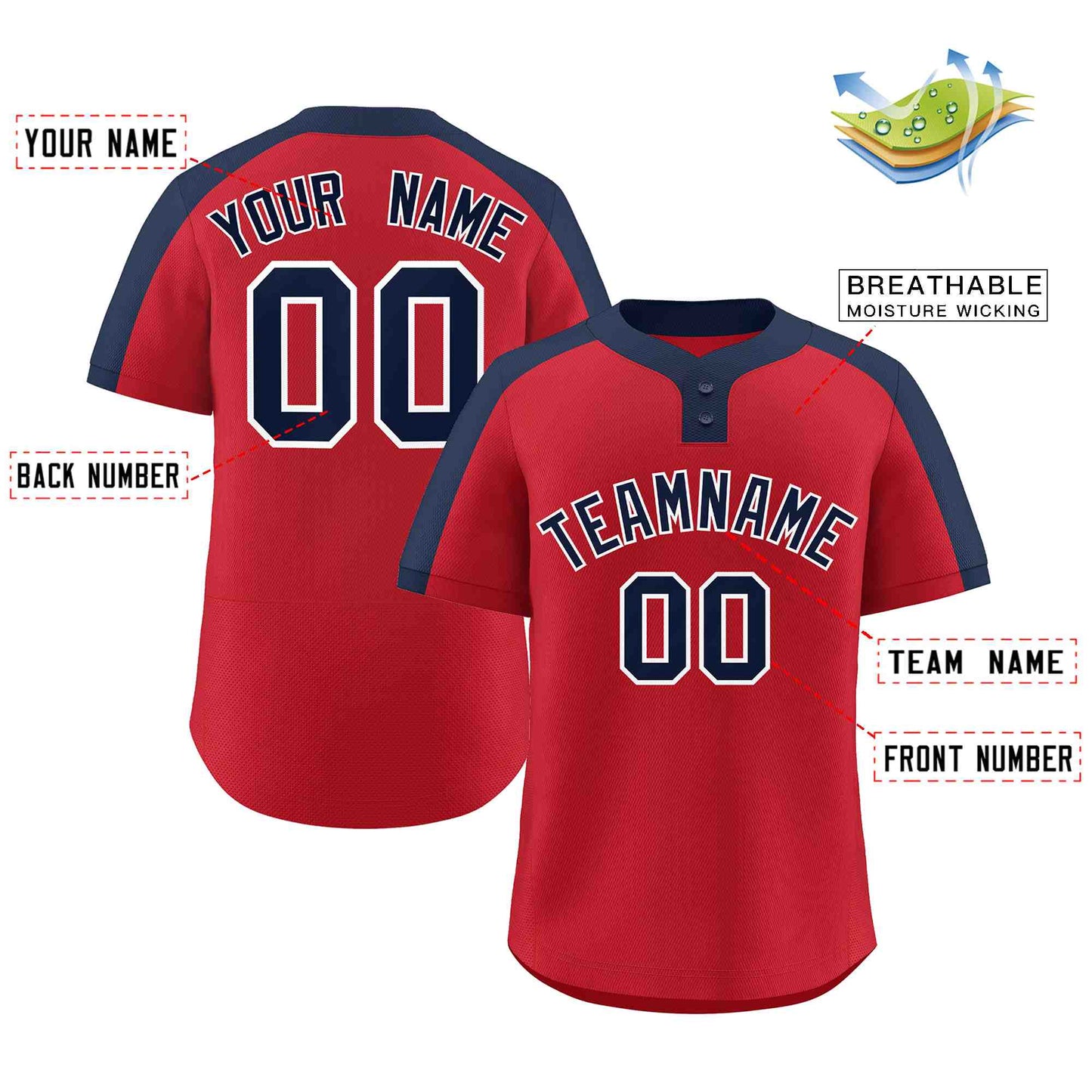 Custom Red Navy-White Classic Style Authentic Two-Button Softball Jersey Limited