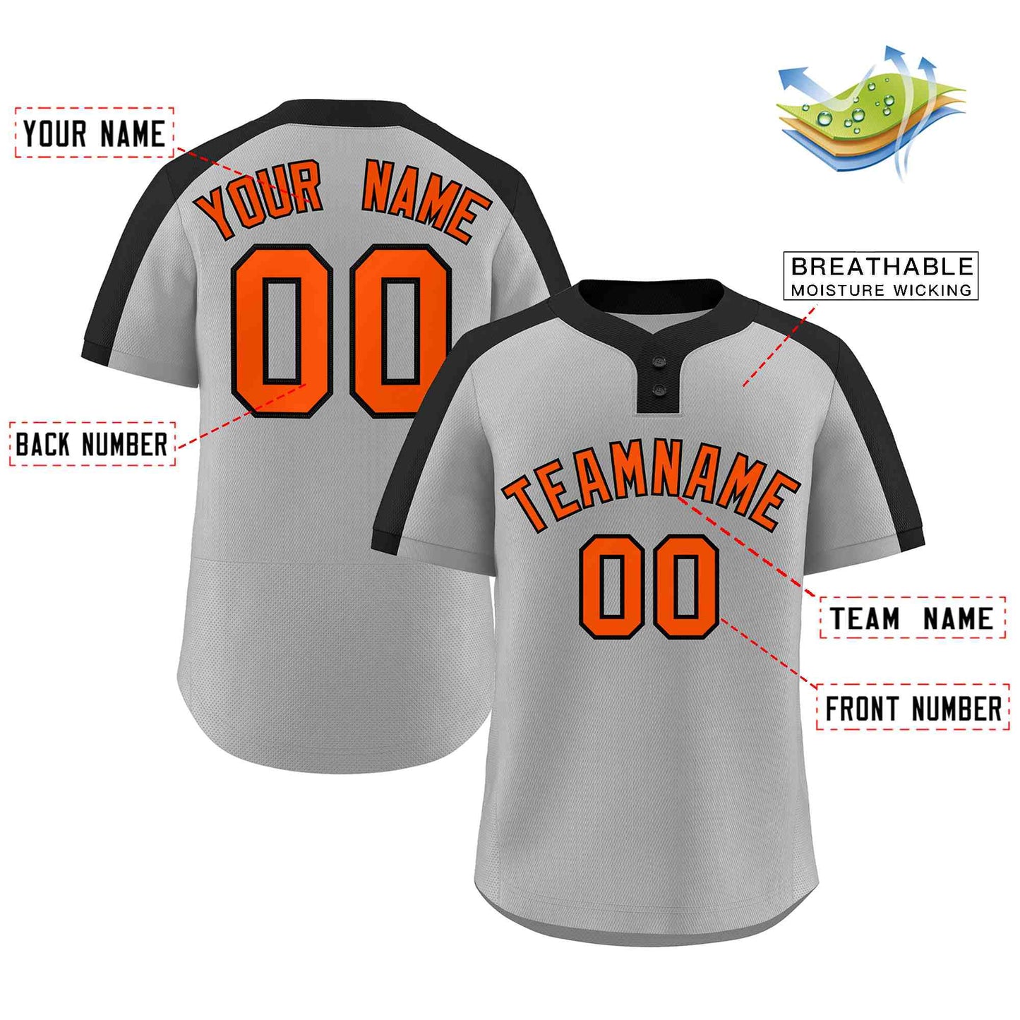 Custom Gray Orange-Black Classic Style Authentic Two-Button Softball Jersey Limited