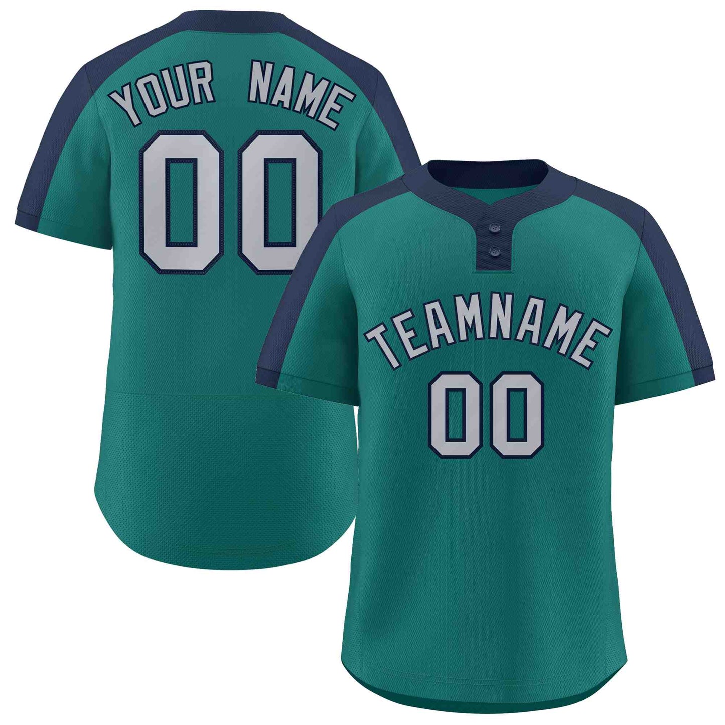 Custom Aqua Gray-Navy Classic Style Authentic Two-Button Softball Jersey
