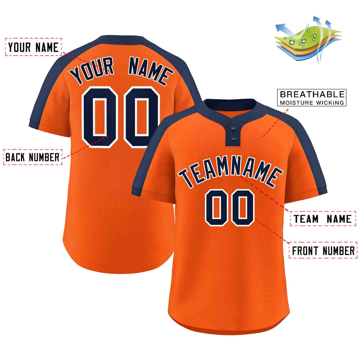 Custom Orange Navy-White Classic Style Authentic Two-Button Softball Jersey Limited