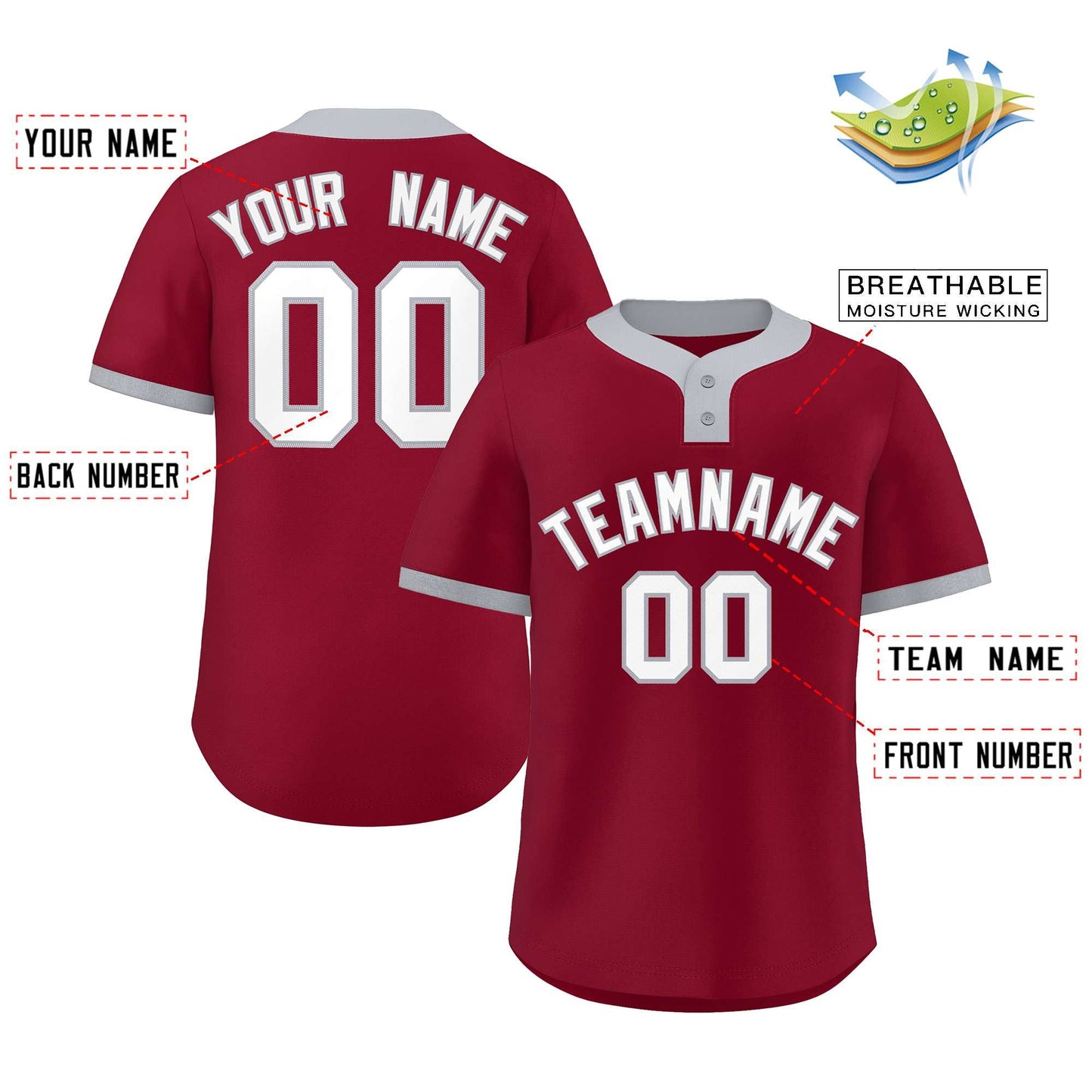 Custom Crimson White-Gray Classic Style Authentic Two-Button Softball Jersey Limited