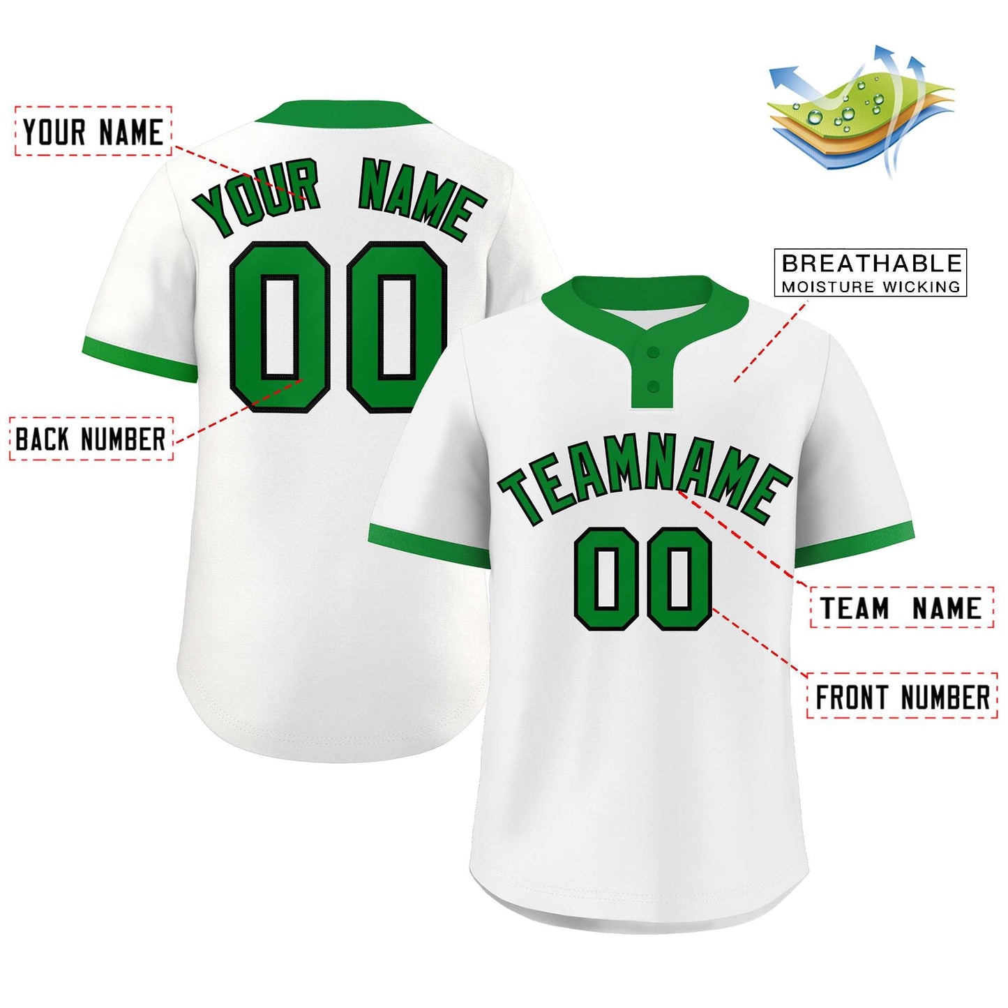 Custom White Kelly Green-Black Classic Style Authentic Two-Button Softball Jersey Limited