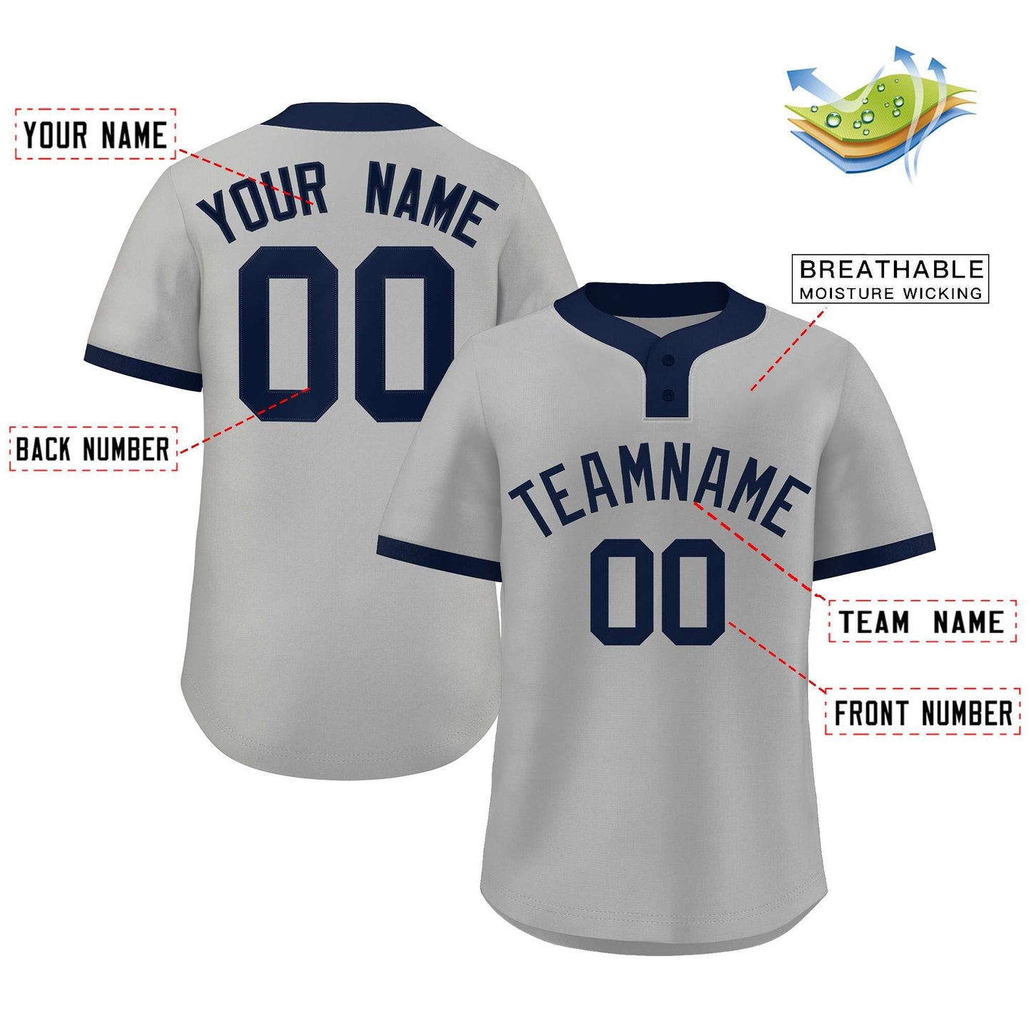 Custom Gray Navy Classic Style Authentic Two-Button Softball Jersey Limited