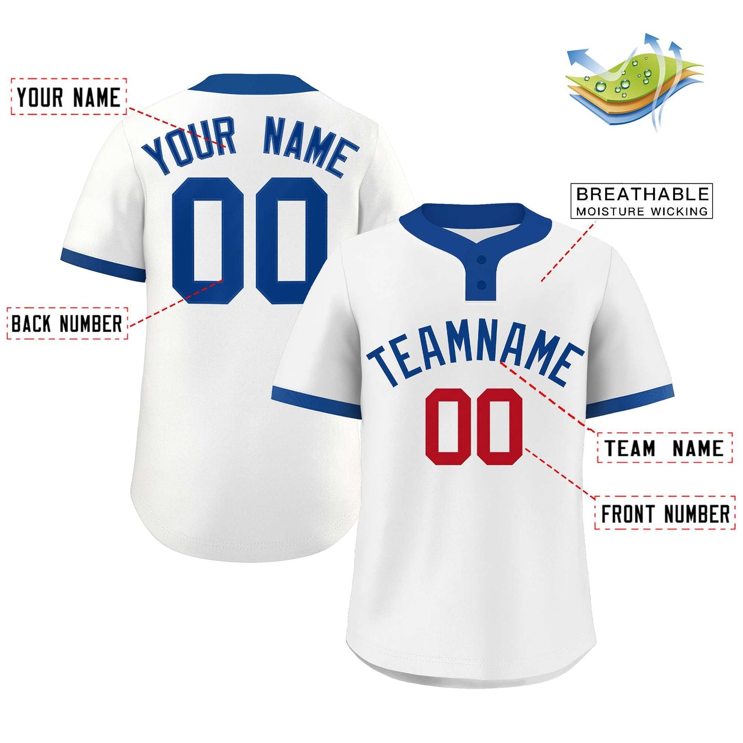 Custom White Royal-Red Classic Style Authentic Two-Button Softball Jersey Limited