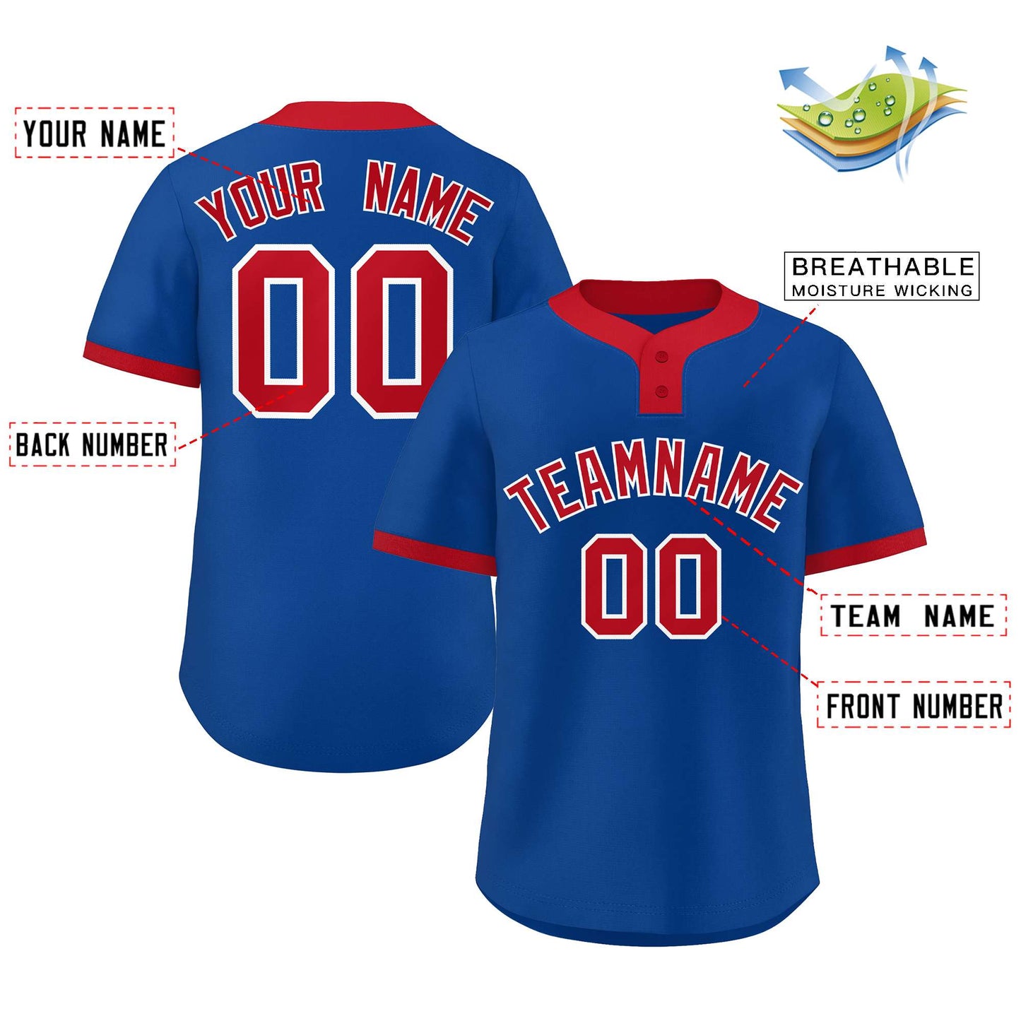 Custom Royal Red-White Classic Style Authentic Two-Button Softball Jersey Limited