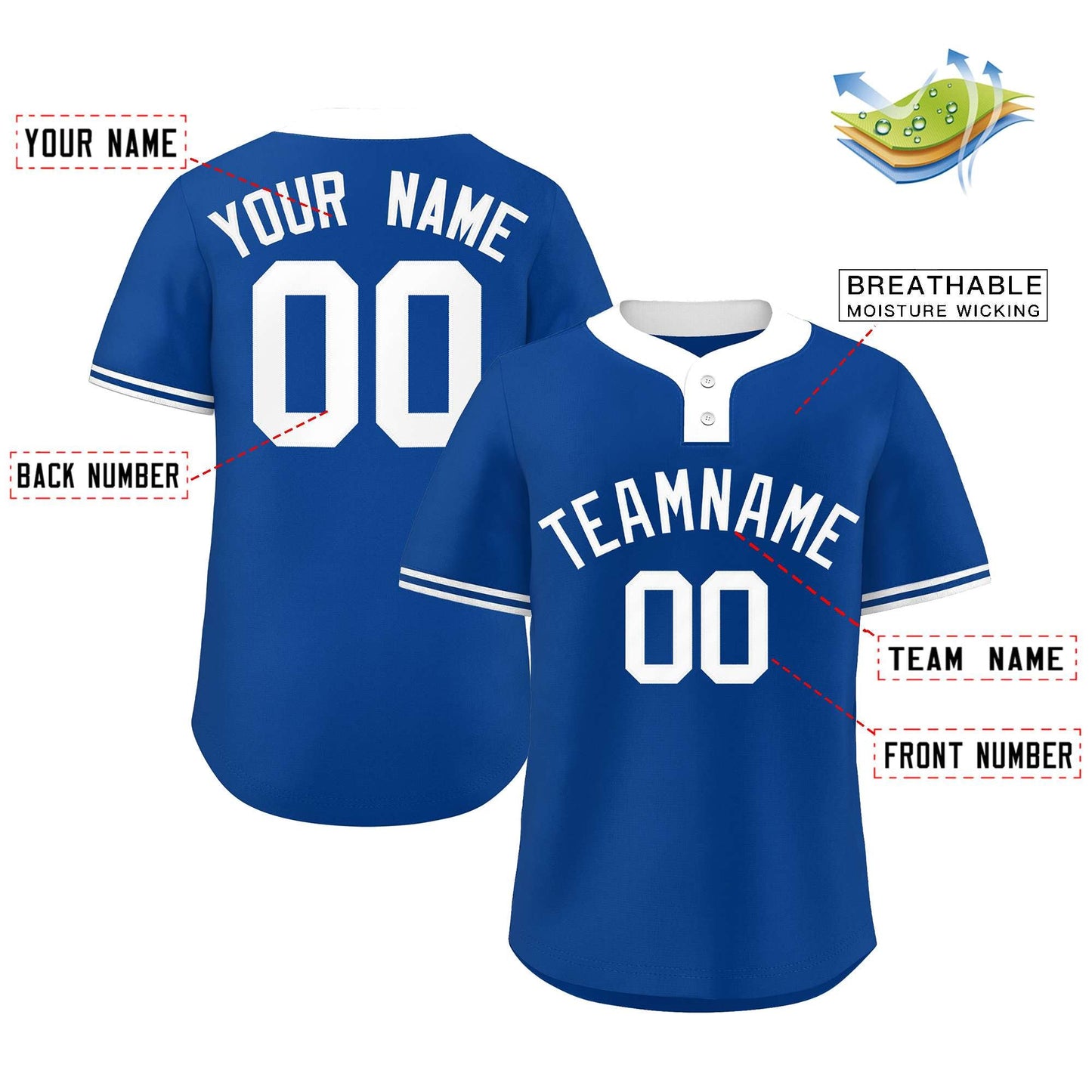 Custom Royal White Classic Style Authentic Two-Button Softball Jersey Limited
