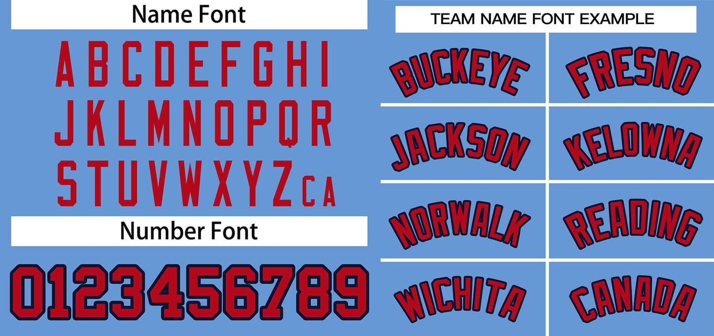 Custom Light Blue Red-Navy Classic Style Authentic Two-Button Softball Jersey Limited