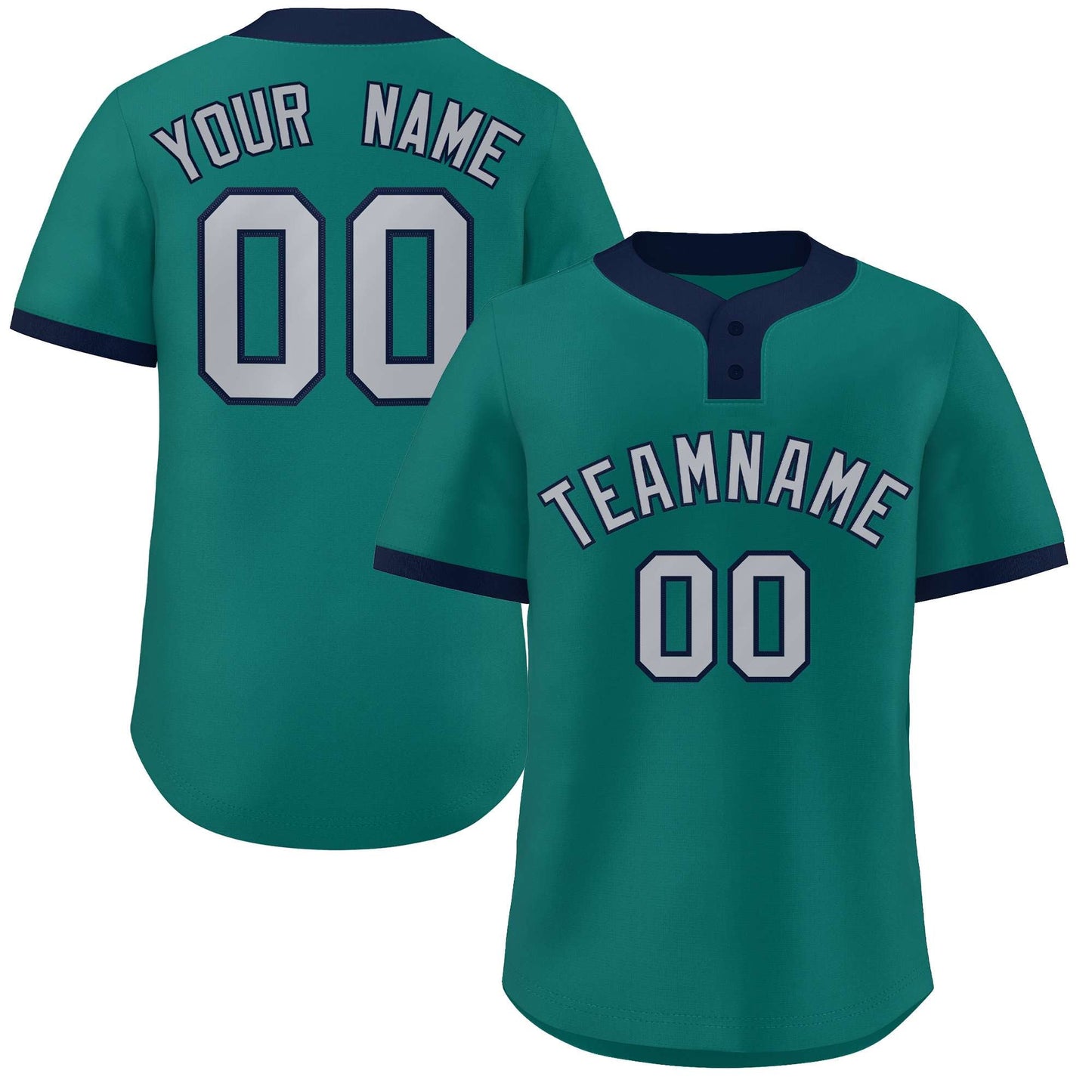 Custom Aqua Gray-Navy Classic Style Authentic Two-Button Softball Jersey