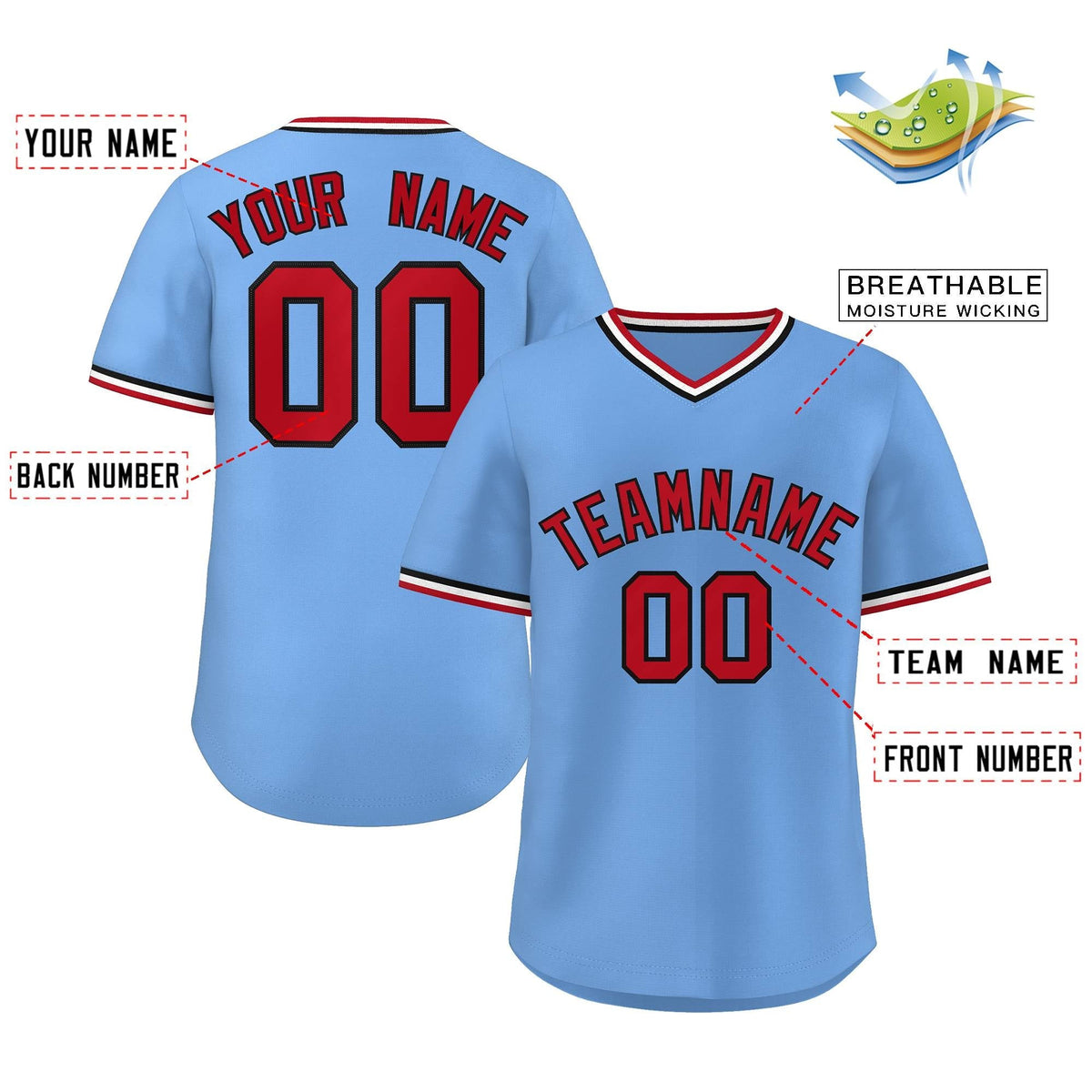 Custom Light Blue Red-White Classic Style Personalized Authentic Pullover Baseball Jersey Limited