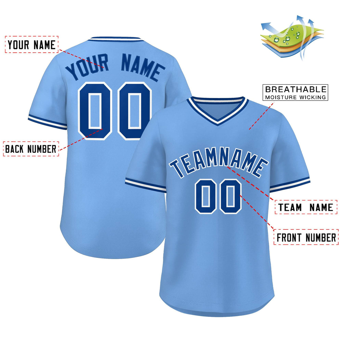 Custom Light Blue Royal-White Classic Style Personalized Authentic Pullover Baseball Jersey Limited