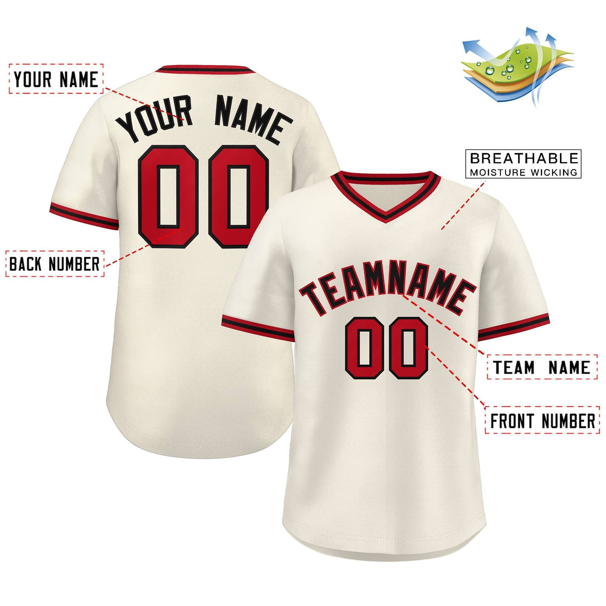 Custom Cream Red-Black Classic Style Personalized Authentic Pullover Baseball Jersey Limited