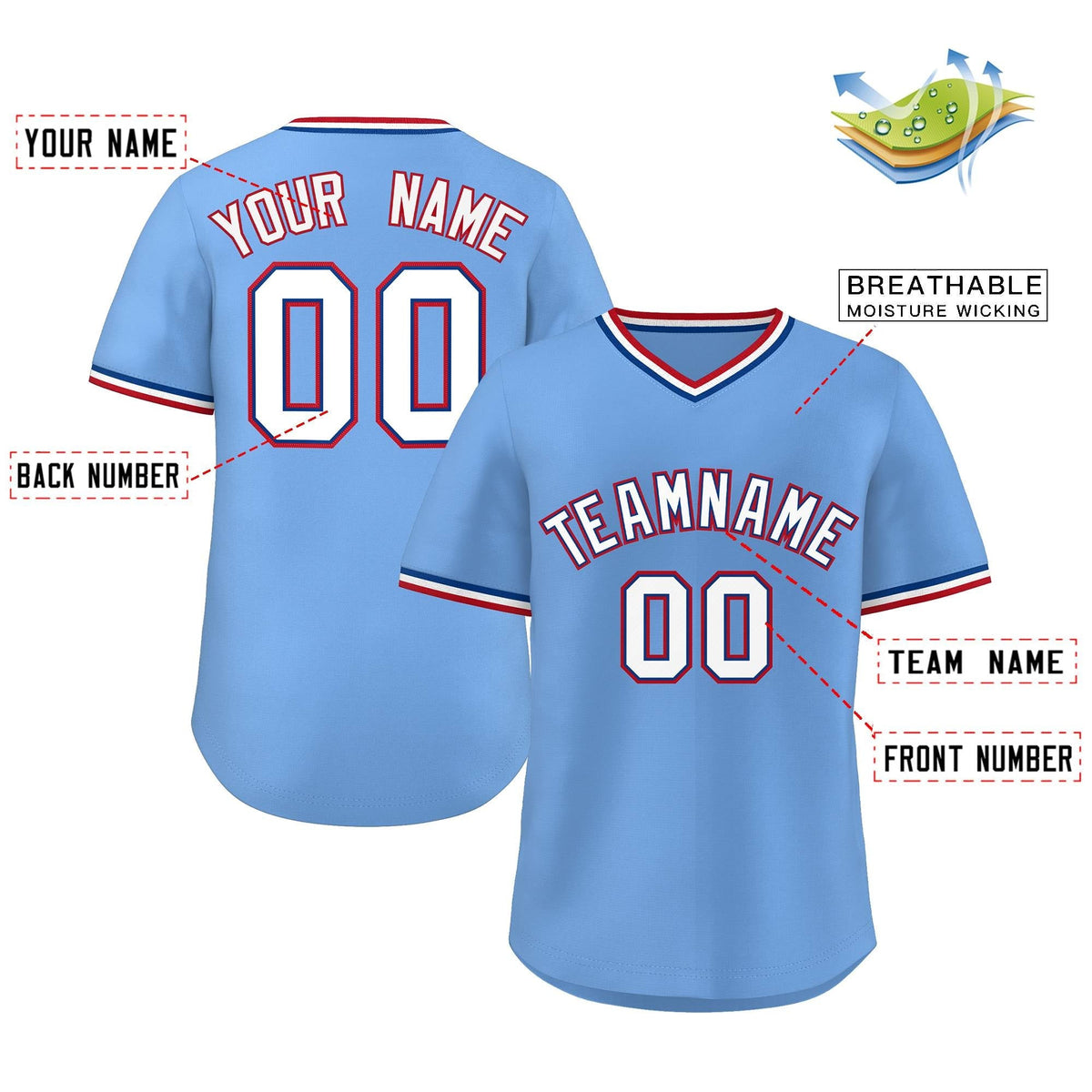 Custom Light Blue White Classic Style Personalized Authentic Pullover Baseball Jersey Limited