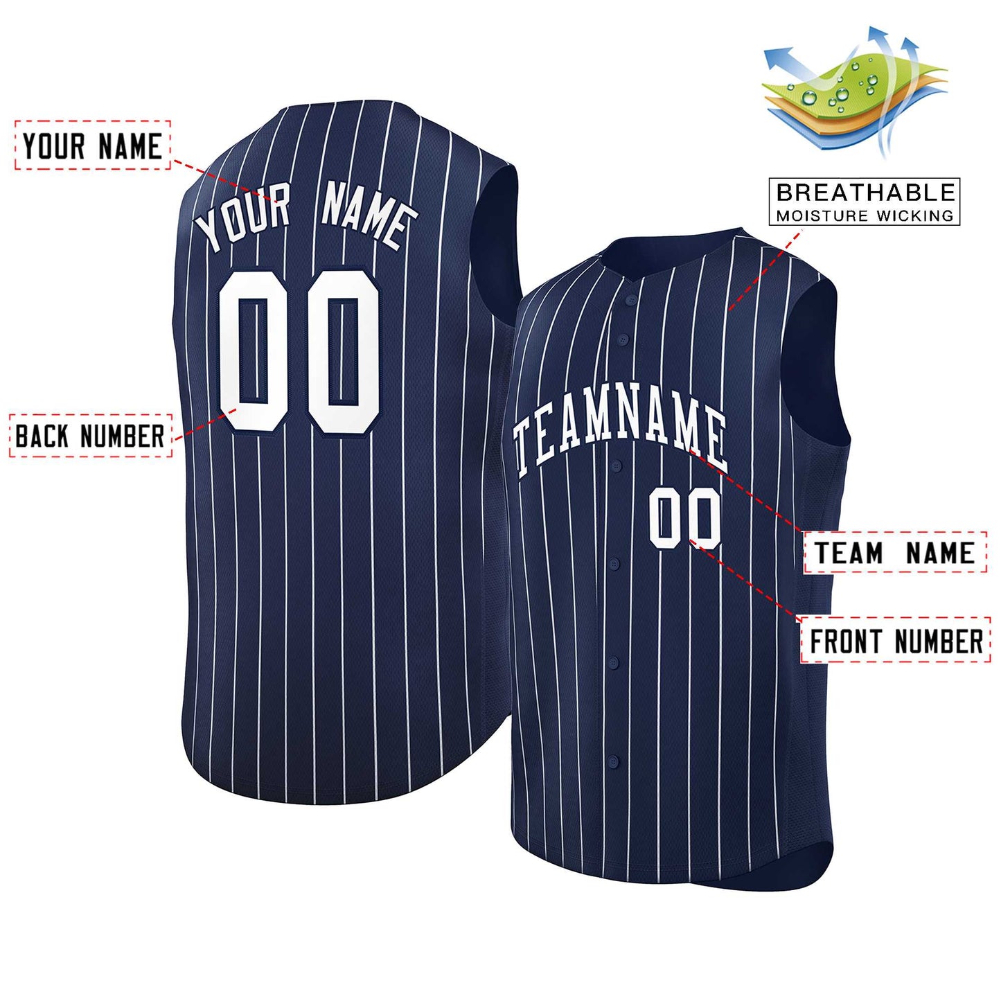 Custom Navy White-Navy Sleeveless Stripe Fashion Baseball Jersey Limited