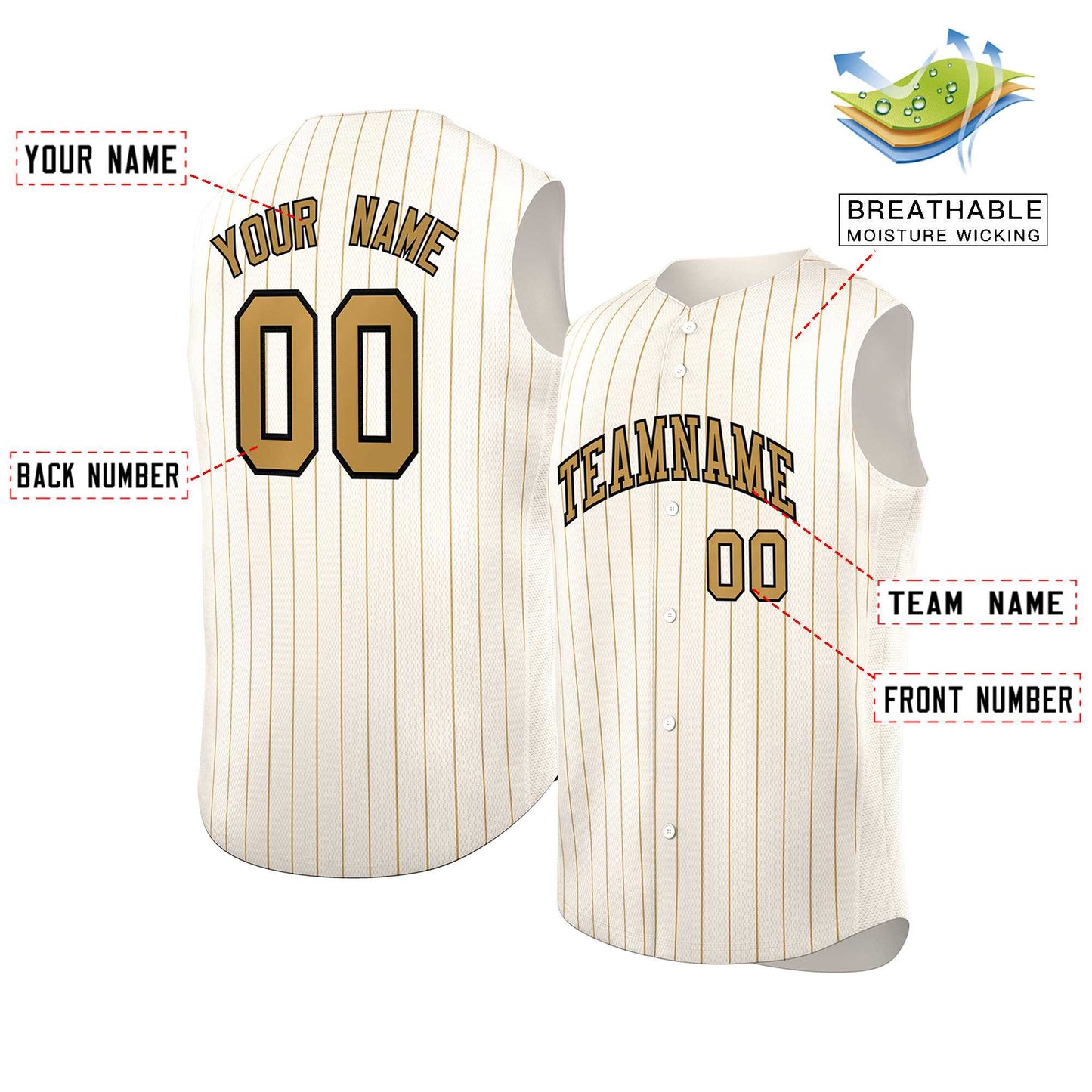 Custom Cream Old Gold-Black Sleeveless Stripe Fashion Baseball Jersey Limited