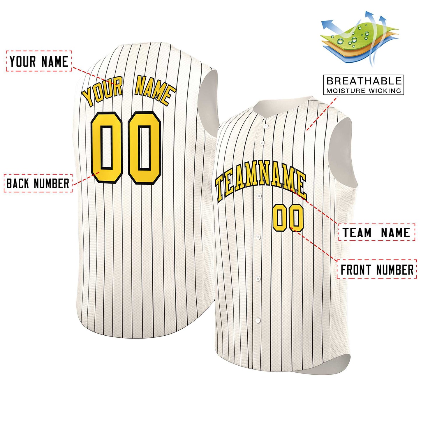 Custom Cream Gold-Black Sleeveless Stripe Fashion Baseball Jersey Limited