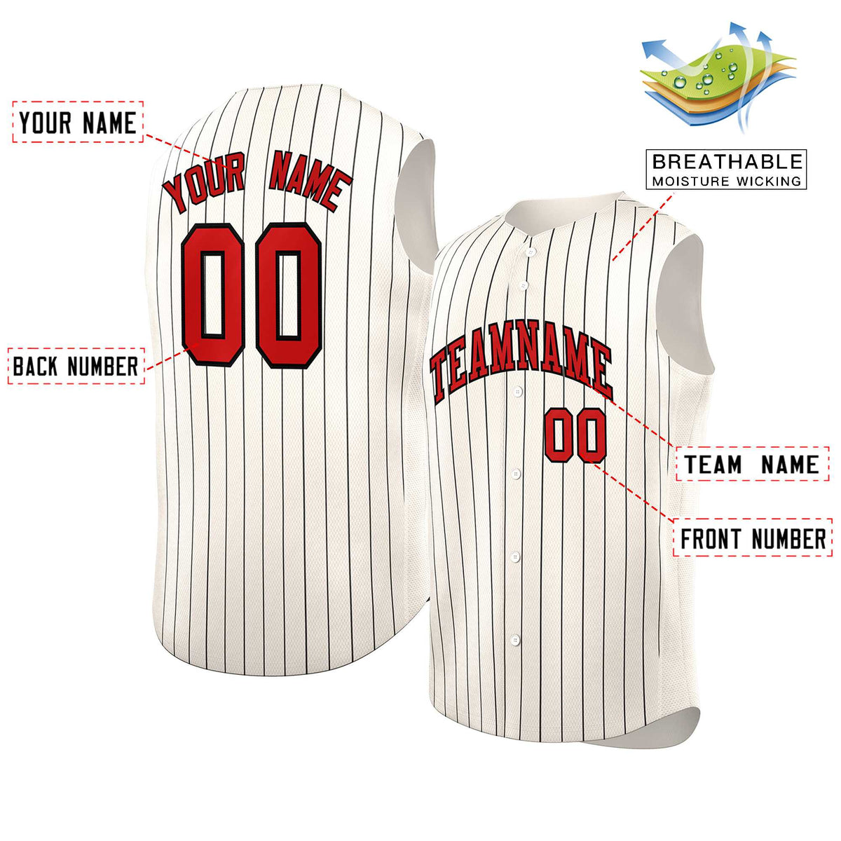 Custom Cream Red-Black Sleeveless Stripe Fashion Baseball Jersey Limited