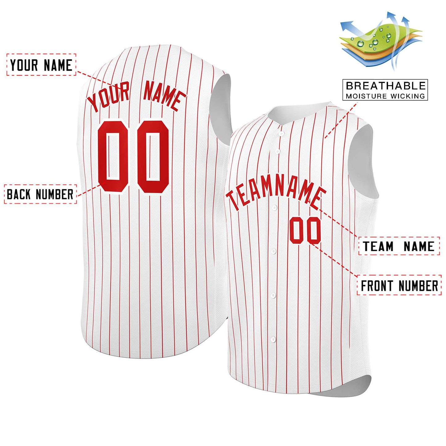 Custom White Red-White Sleeveless Stripe Fashion Baseball Jersey Limited