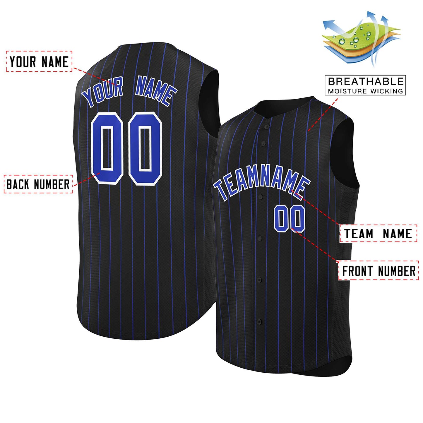 Custom Black Royal-White Sleeveless Stripe Fashion Baseball Jersey Limited