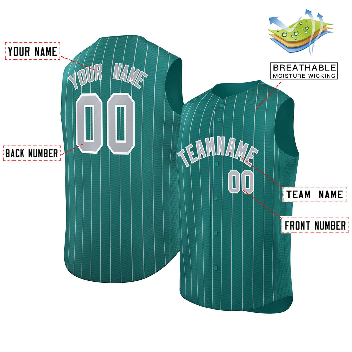 Custom Aqua Gray-White Sleeveless Stripe Fashion Baseball Jersey Limited