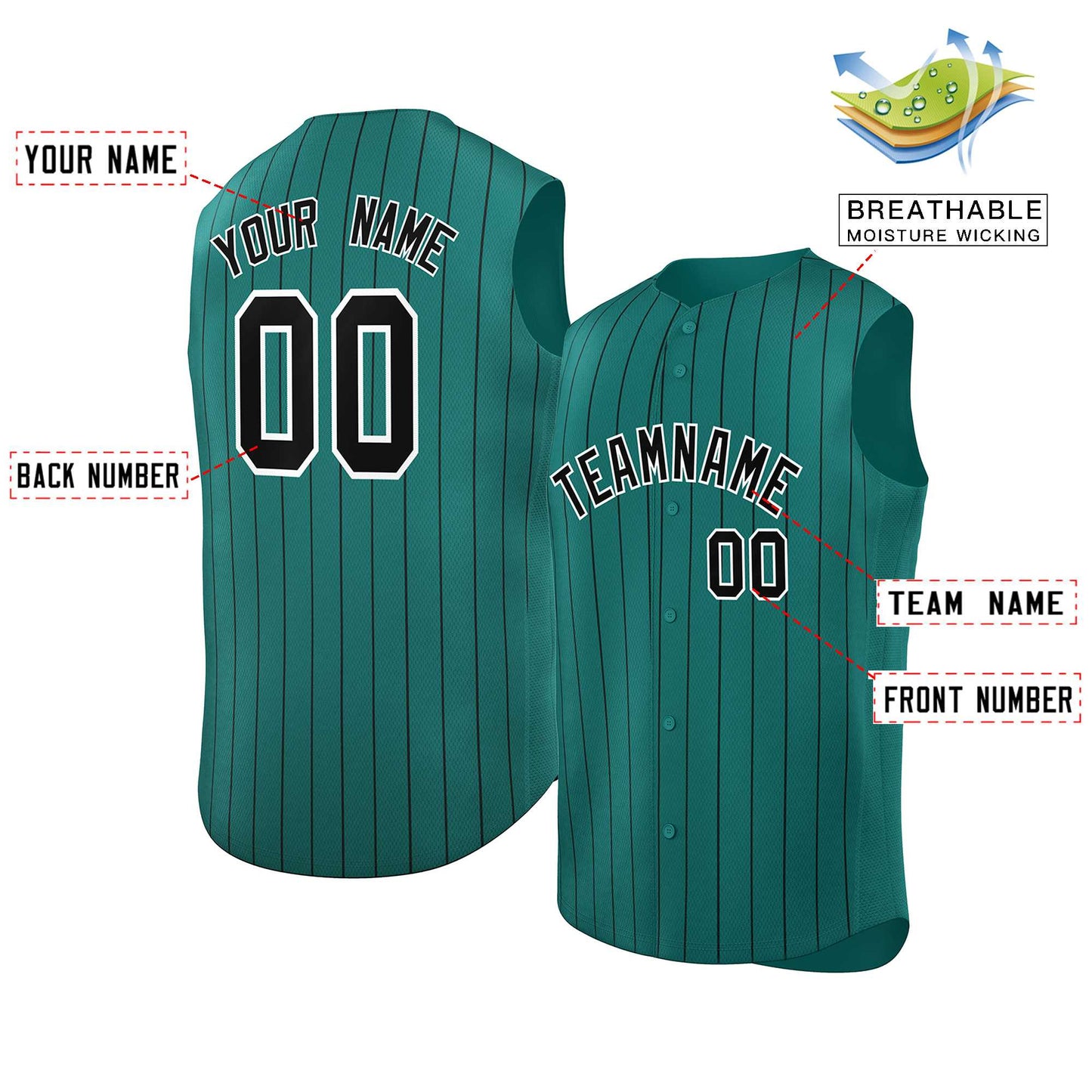 Custom Aqua Black-White Sleeveless Stripe Fashion Baseball Jersey Limited