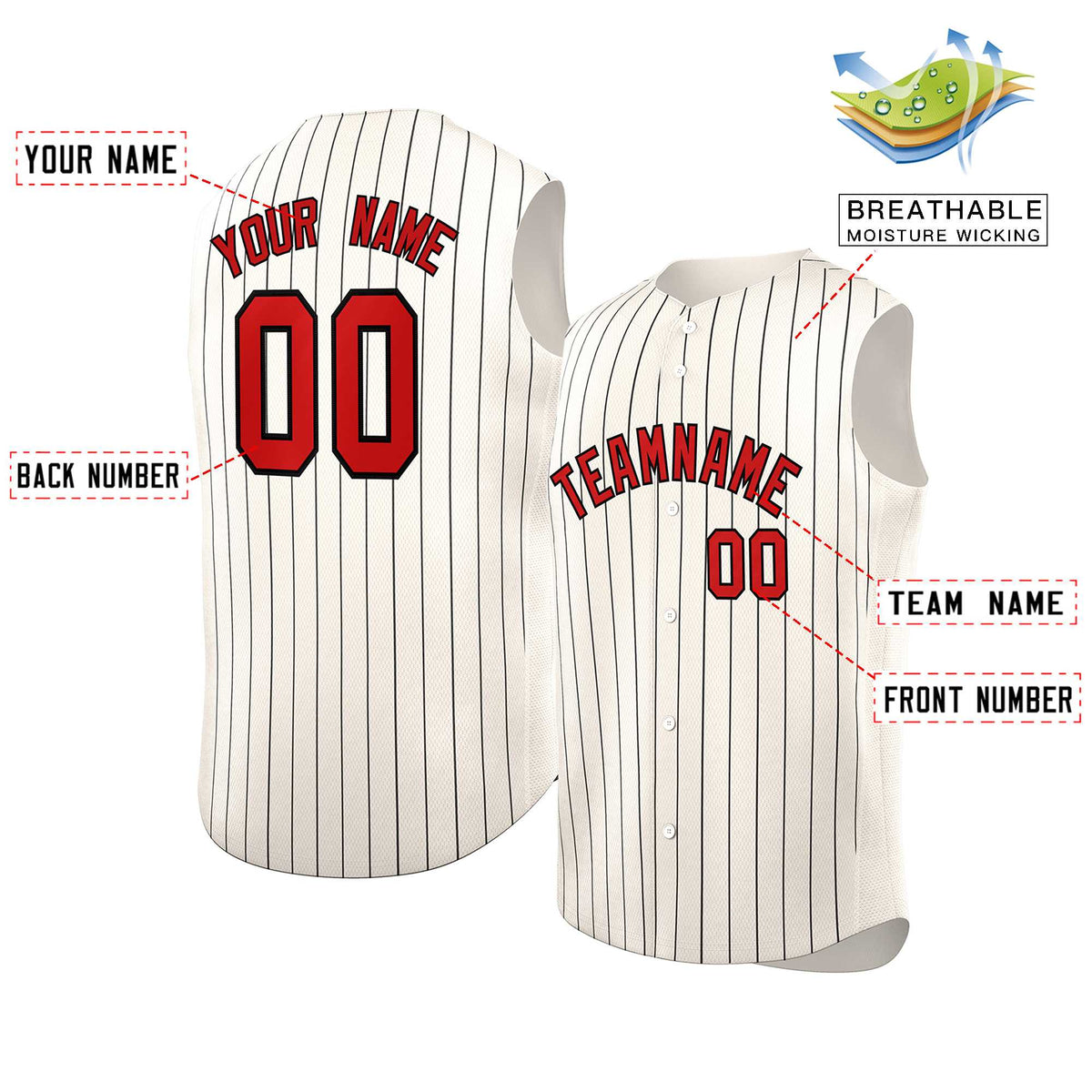 Custom Cream Red-Black Sleeveless Stripe Fashion Baseball Jersey Limited