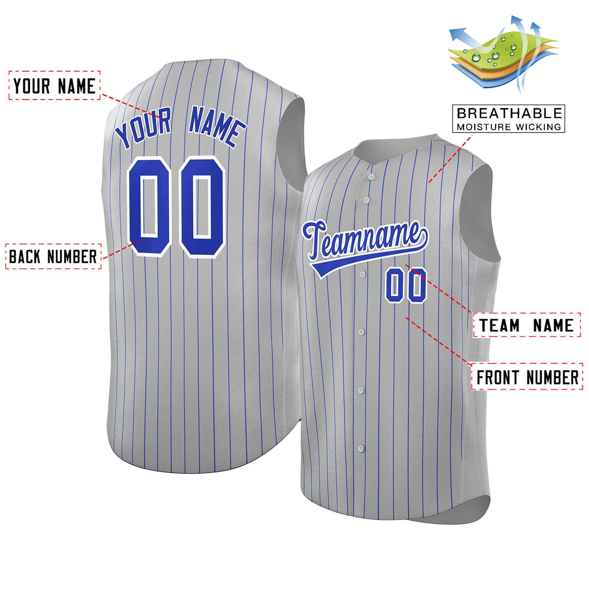 Custom Gray Royal-White Sleeveless Stripe Fashion Baseball Jersey Limited