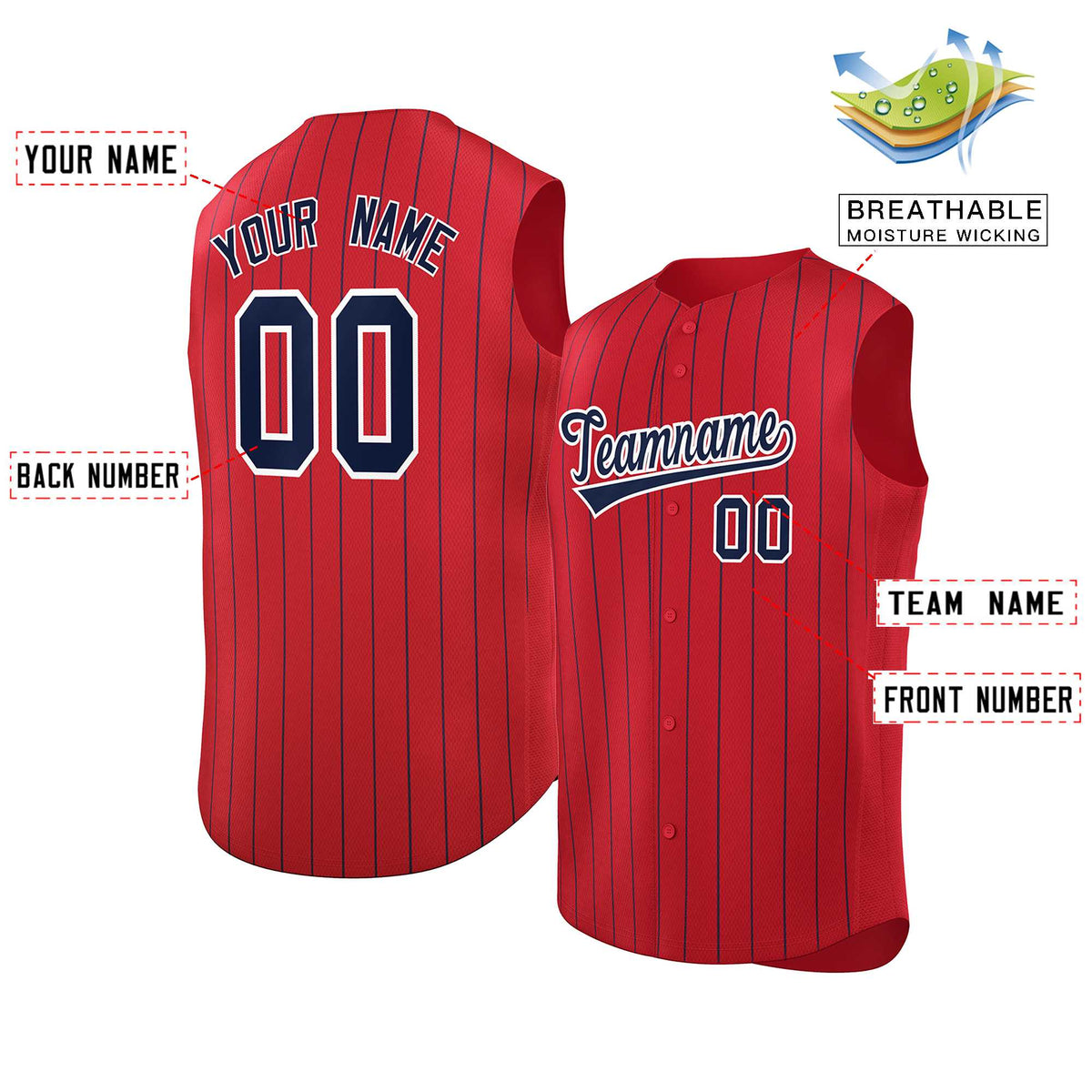 Custom Red Navy-White Sleeveless Stripe Fashion Baseball Jersey Limited
