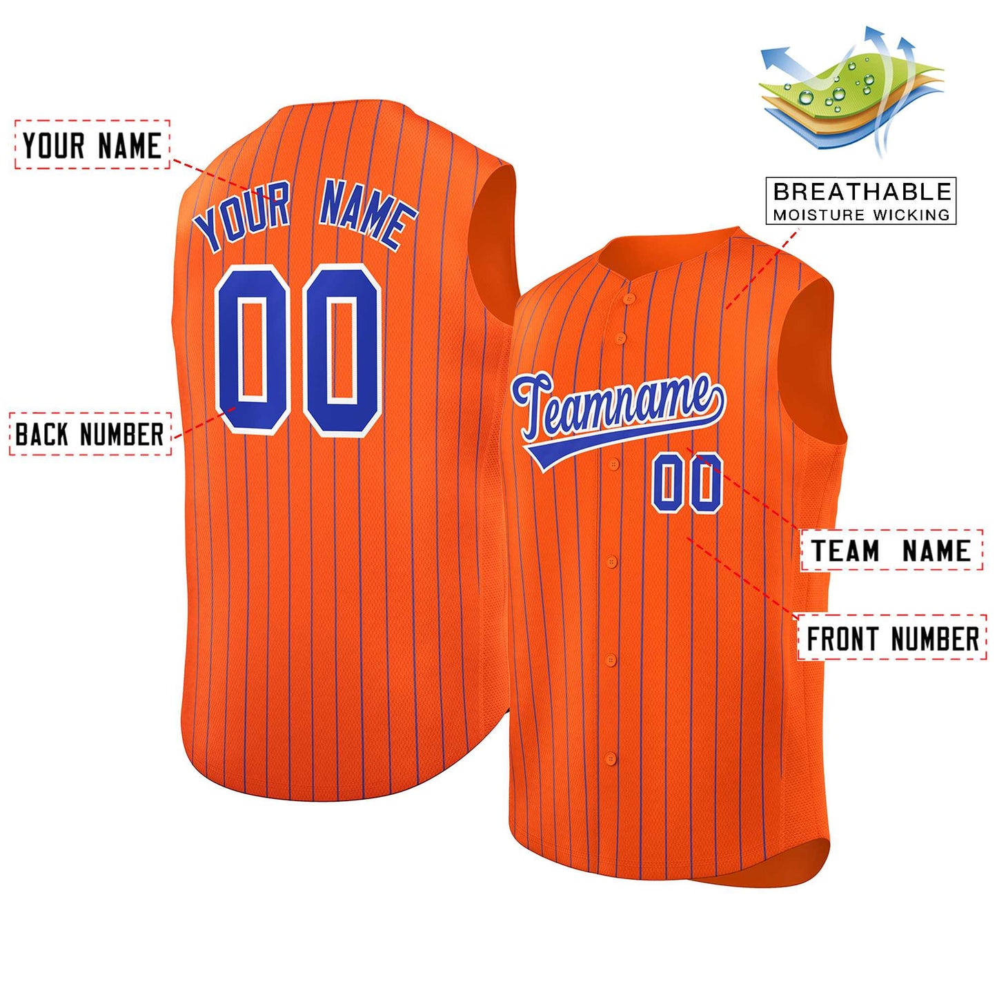 Custom Orange Royal-White Sleeveless Stripe Fashion Baseball Jersey Limited