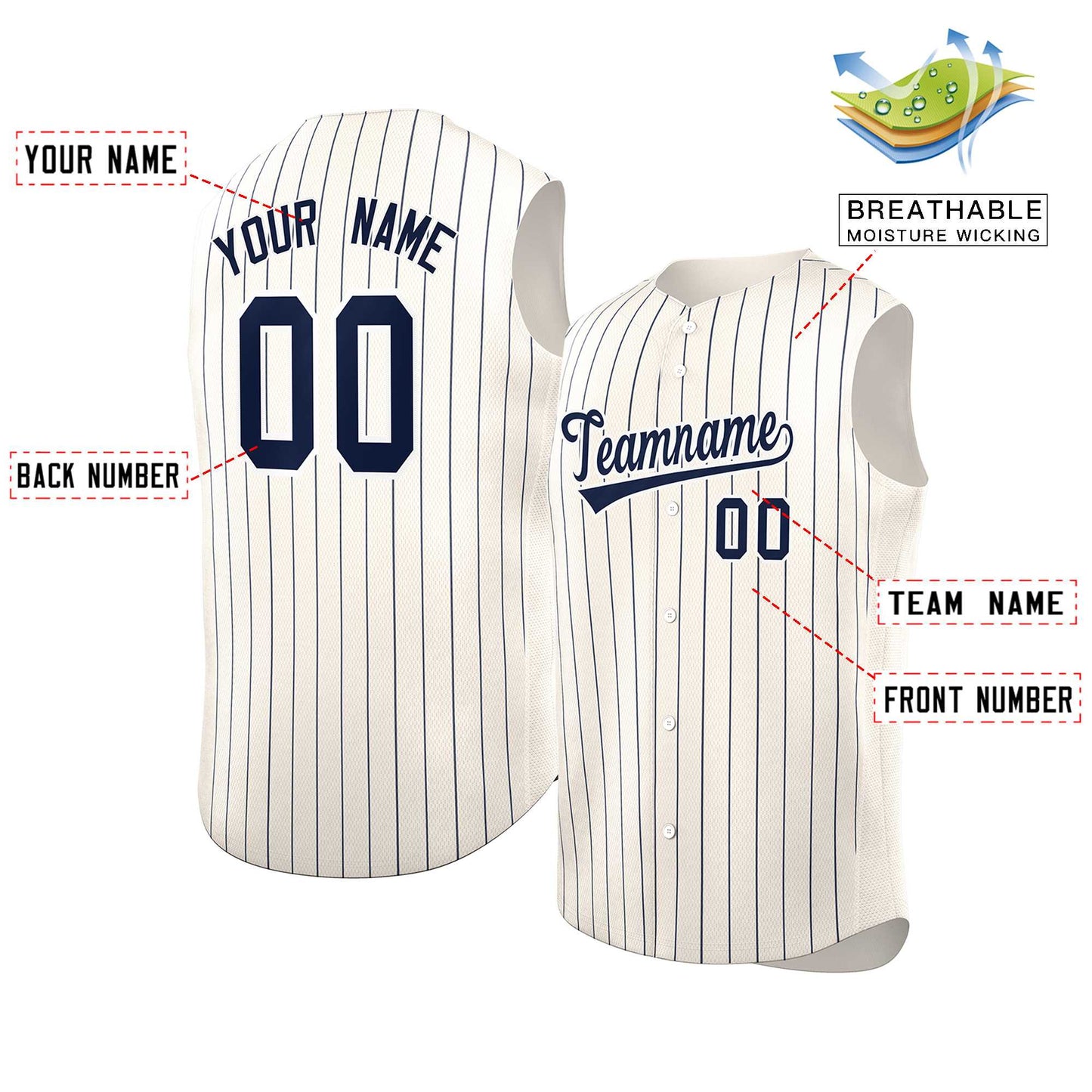 Custom Cream Navy-White Sleeveless Stripe Fashion Baseball Jersey Limited