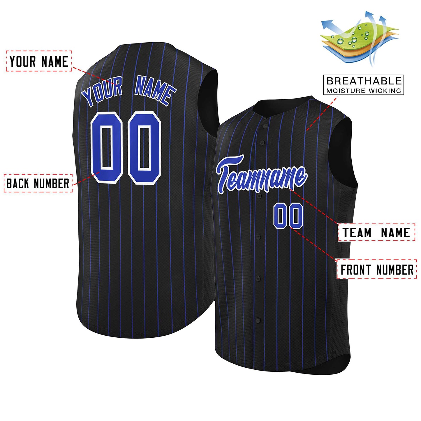 Custom Black Royal-White Sleeveless Stripe Fashion Baseball Jersey Limited