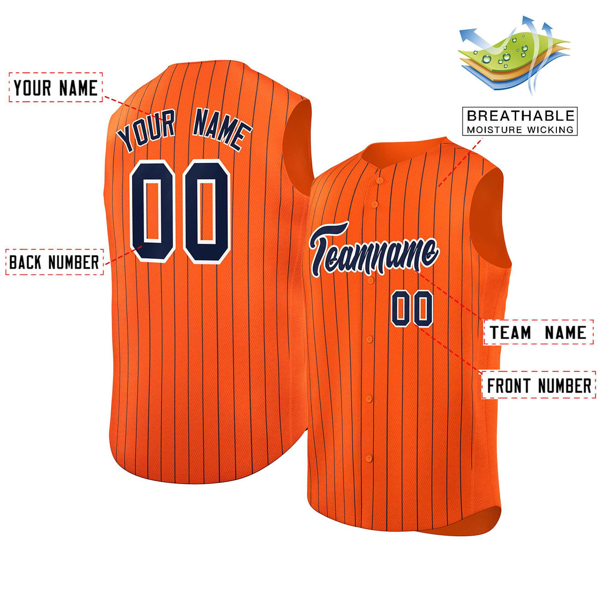 Custom Orange Navy-White Sleeveless Stripe Fashion Baseball Jersey Limited