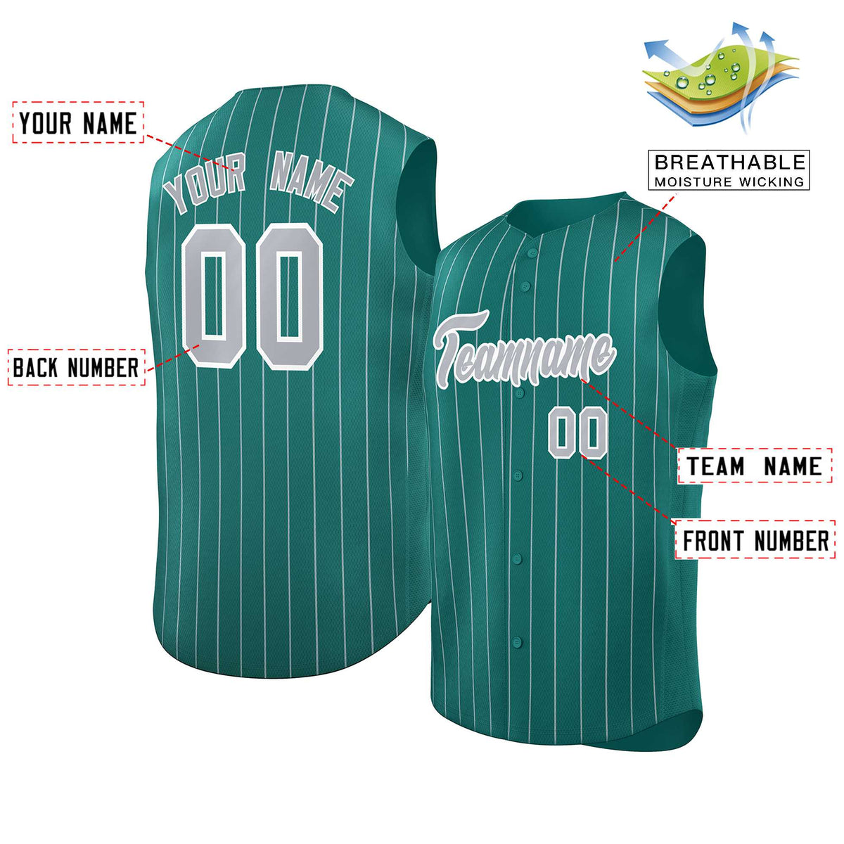Custom Aqua Gray-White Sleeveless Stripe Fashion Baseball Jersey Limited