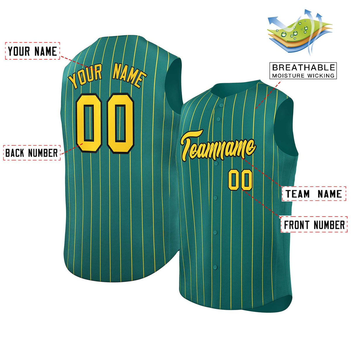 Custom Aqua Gold-Black Sleeveless Stripe Fashion Baseball Jersey Limited