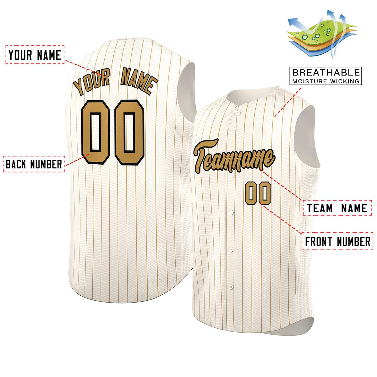 Custom Cream Old Gold-Black Sleeveless Stripe Fashion Baseball Jersey Limited