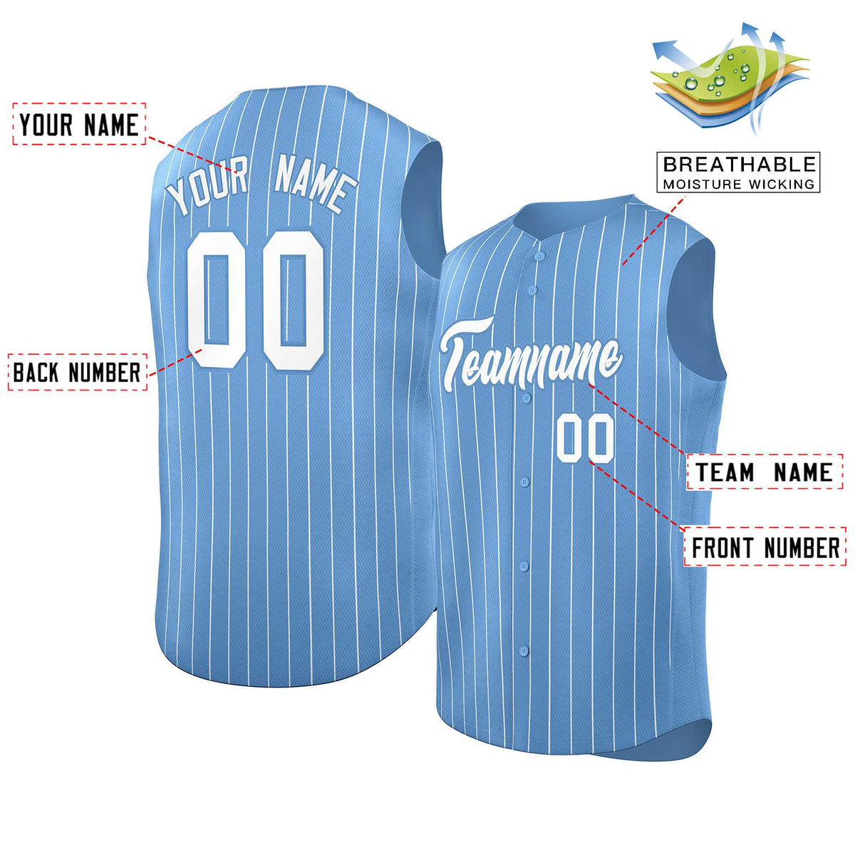 Custom Light Blue White-Light Blue Sleeveless Stripe Fashion Baseball Jersey Limited