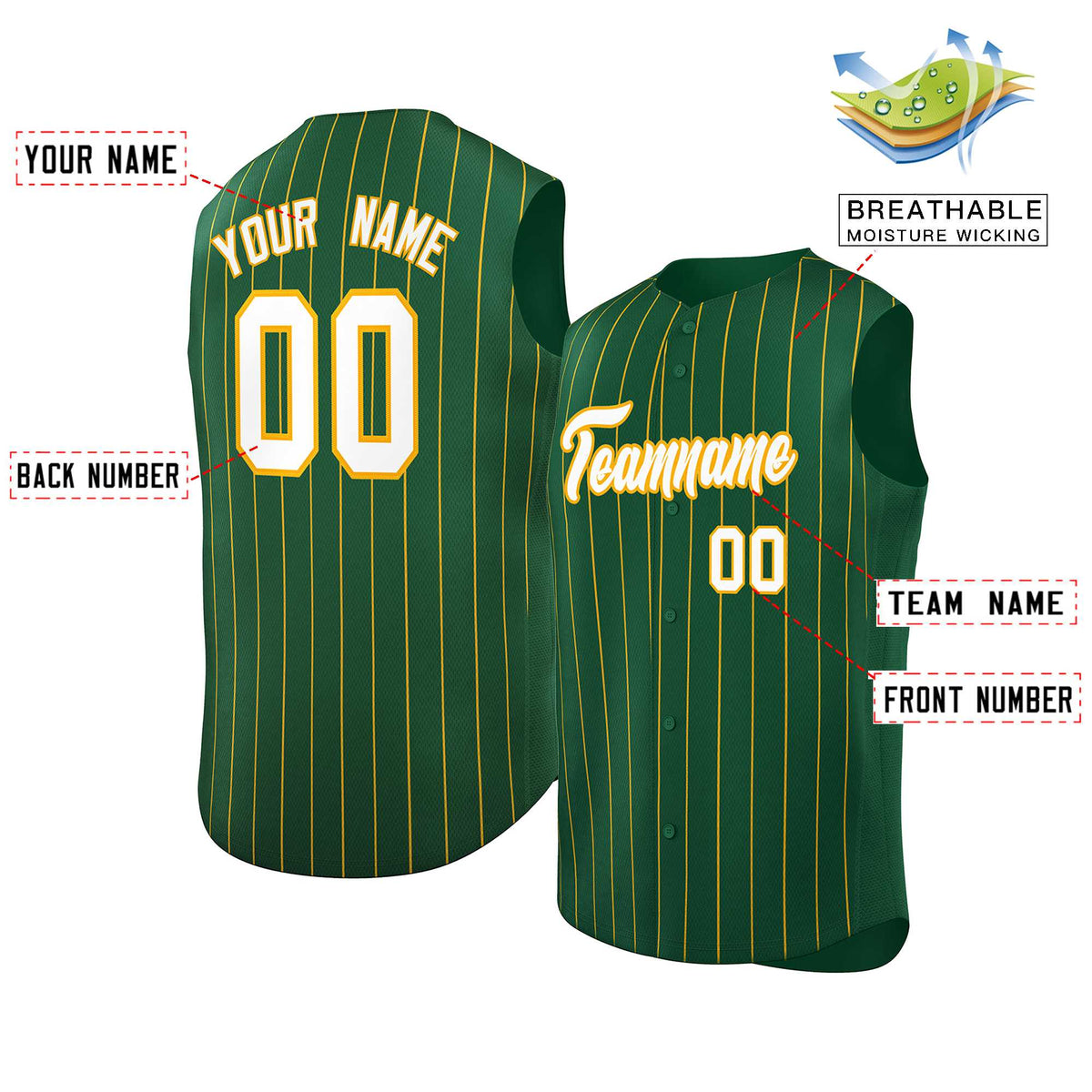 Custom Green White-Yellow Sleeveless Stripe Fashion Baseball Jersey Limited